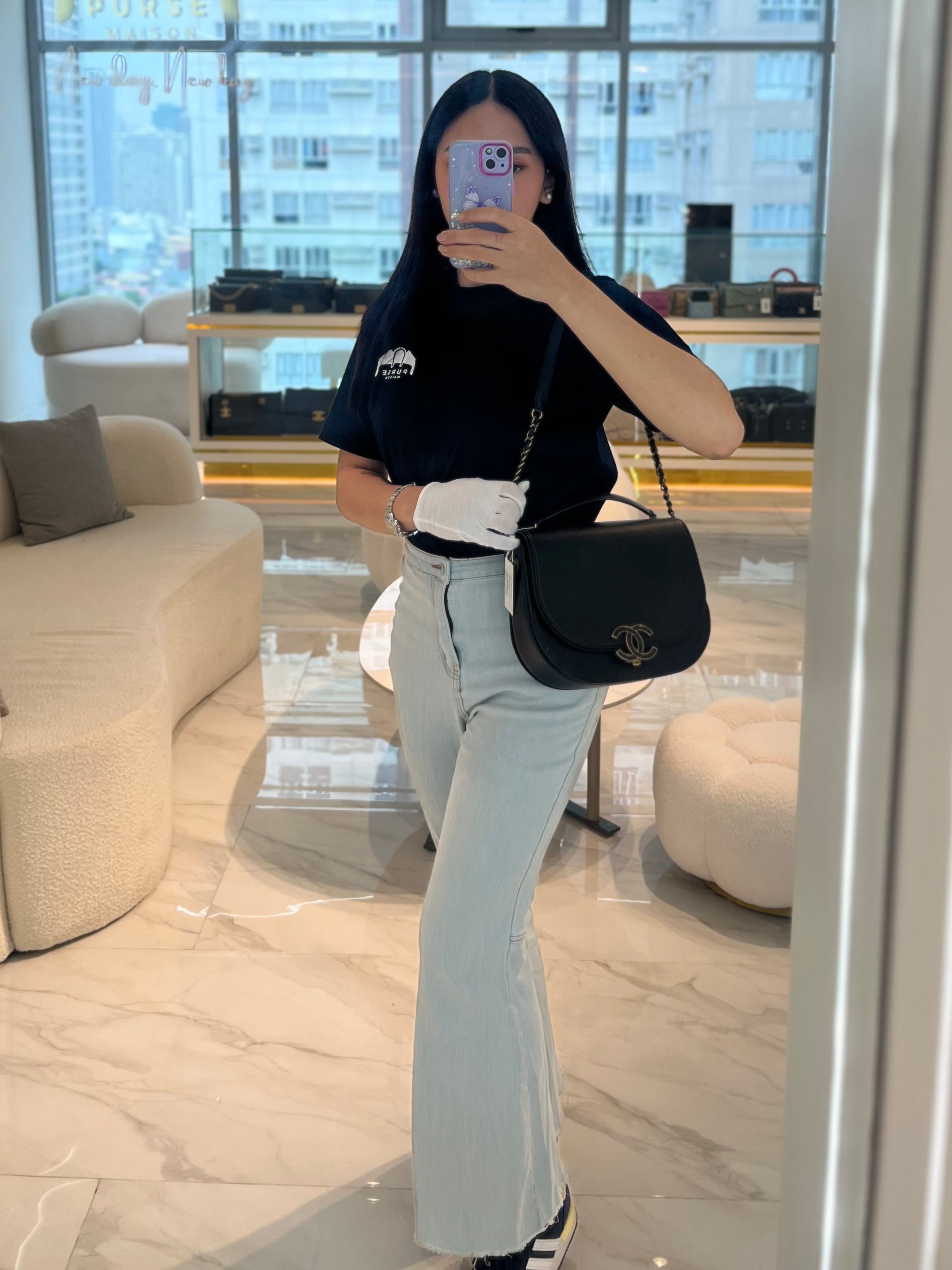 Coco Curve Flap Bag Medium in Black Calfskin Leather & Aged Gold Hardware Series 24 | Purse Maison Luxury Bags Shop