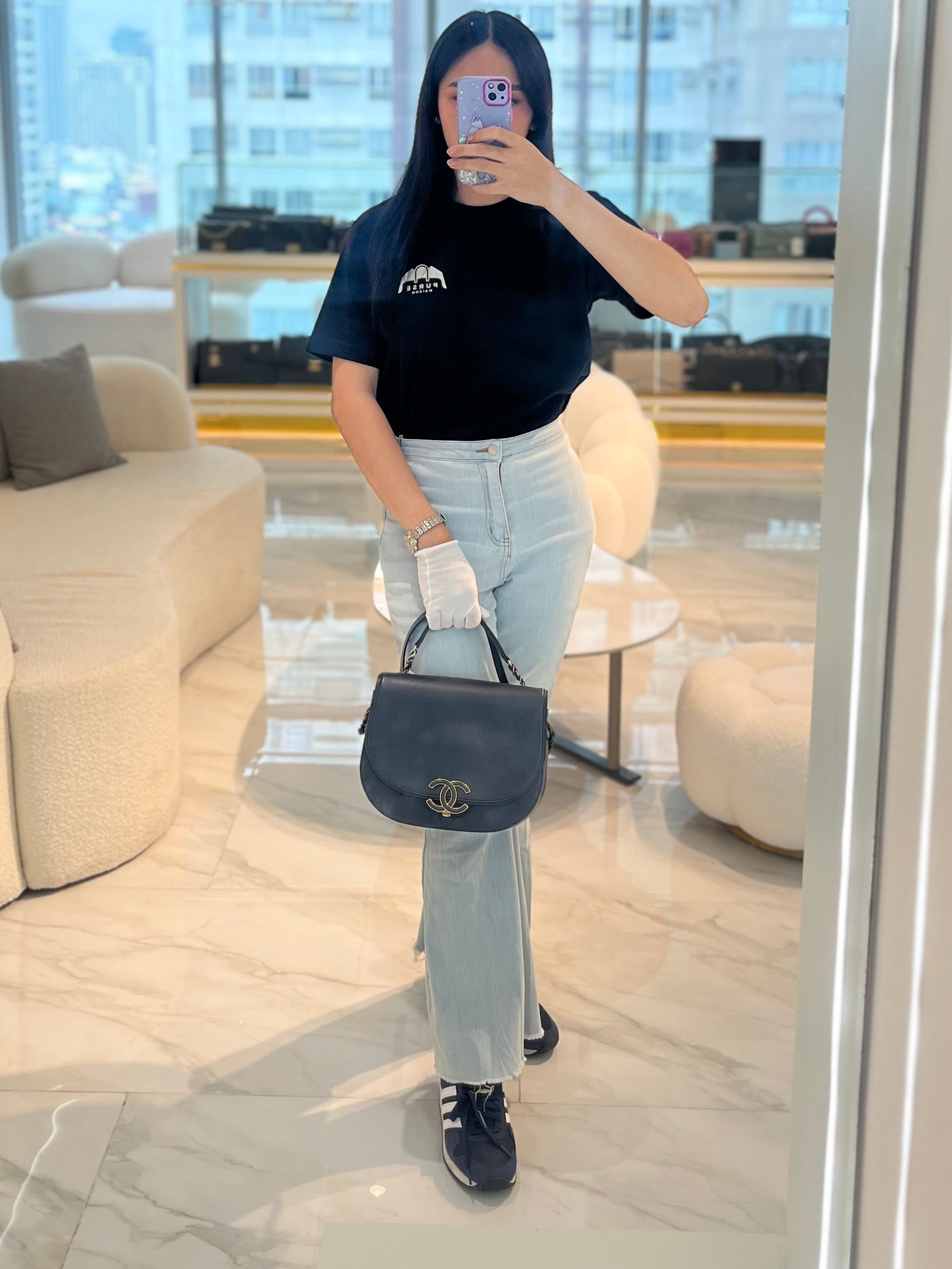 Coco Curve Flap Bag Medium in Black Calfskin Leather & Aged Gold Hardware Series 24 | Purse Maison Luxury Bags Shop