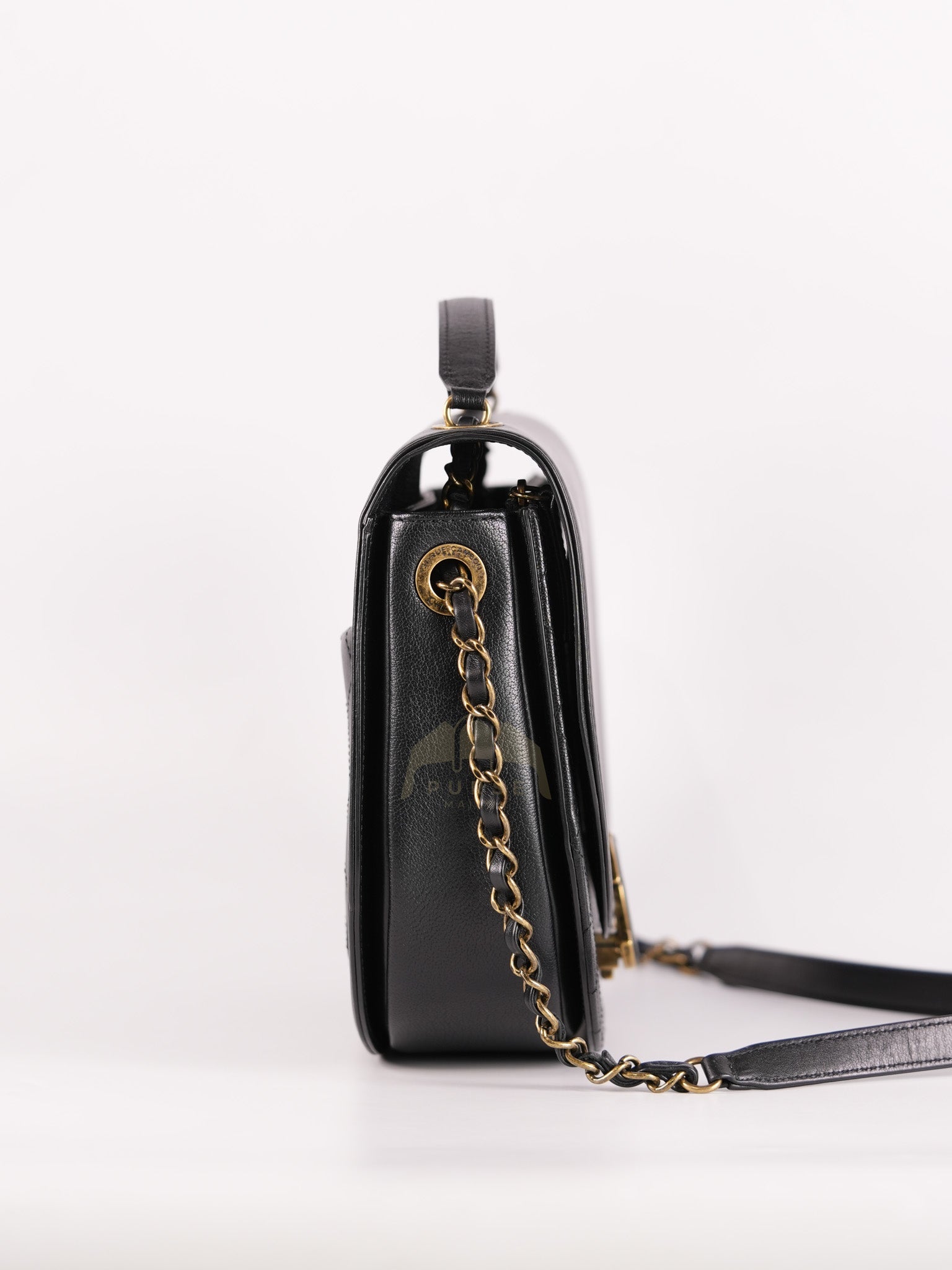 Coco Curve Flap Bag Medium in Black Calfskin Leather & Aged Gold Hardware Series 24 | Purse Maison Luxury Bags Shop