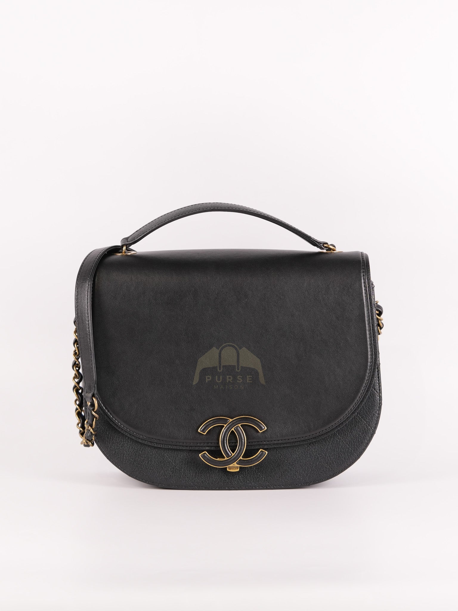Coco Curve Flap Bag Medium in Black Calfskin Leather & Aged Gold Hardware Series 24 | Purse Maison Luxury Bags Shop
