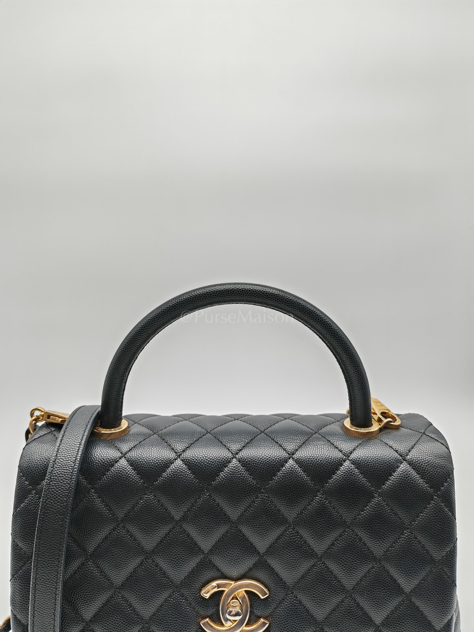 Coco Handle Medium in Black Caviar Leather Aged Gold Hardware Series 24 | Purse Maison Luxury Bags Shop