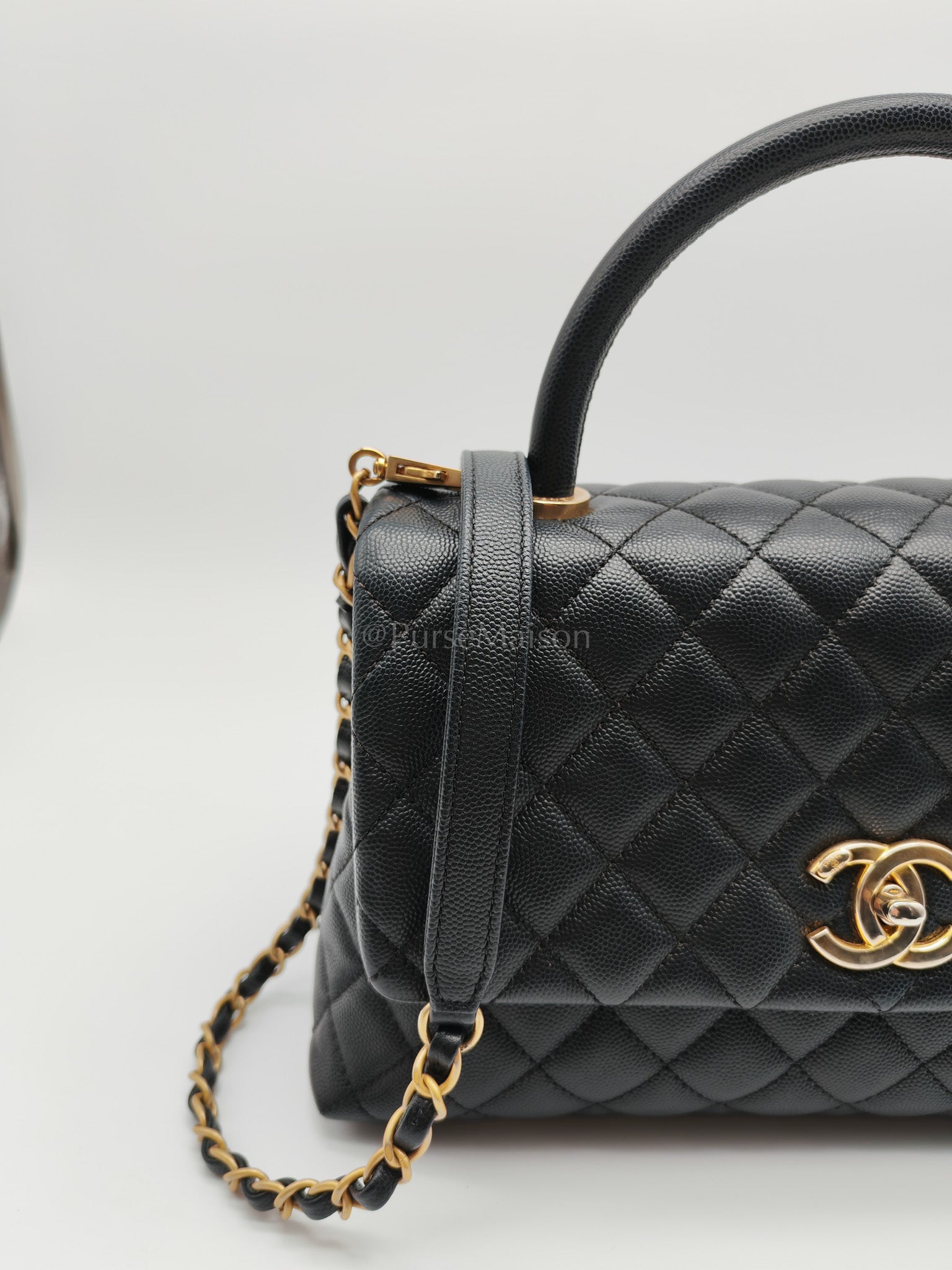 Coco Handle Medium in Black Caviar Leather Aged Gold Hardware Series 24 | Purse Maison Luxury Bags Shop