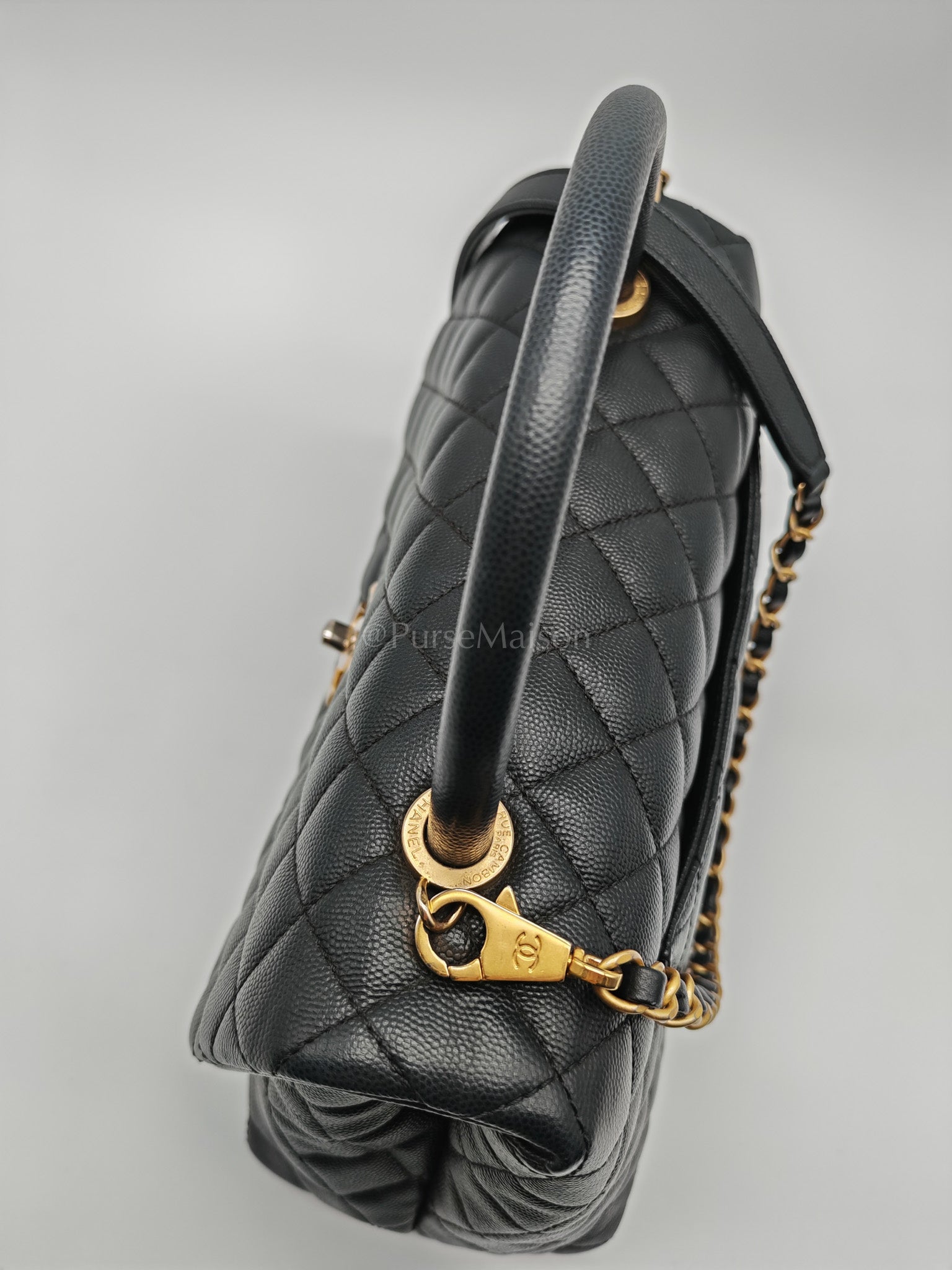 Coco Handle Medium in Black Caviar Leather Aged Gold Hardware Series 24 | Purse Maison Luxury Bags Shop