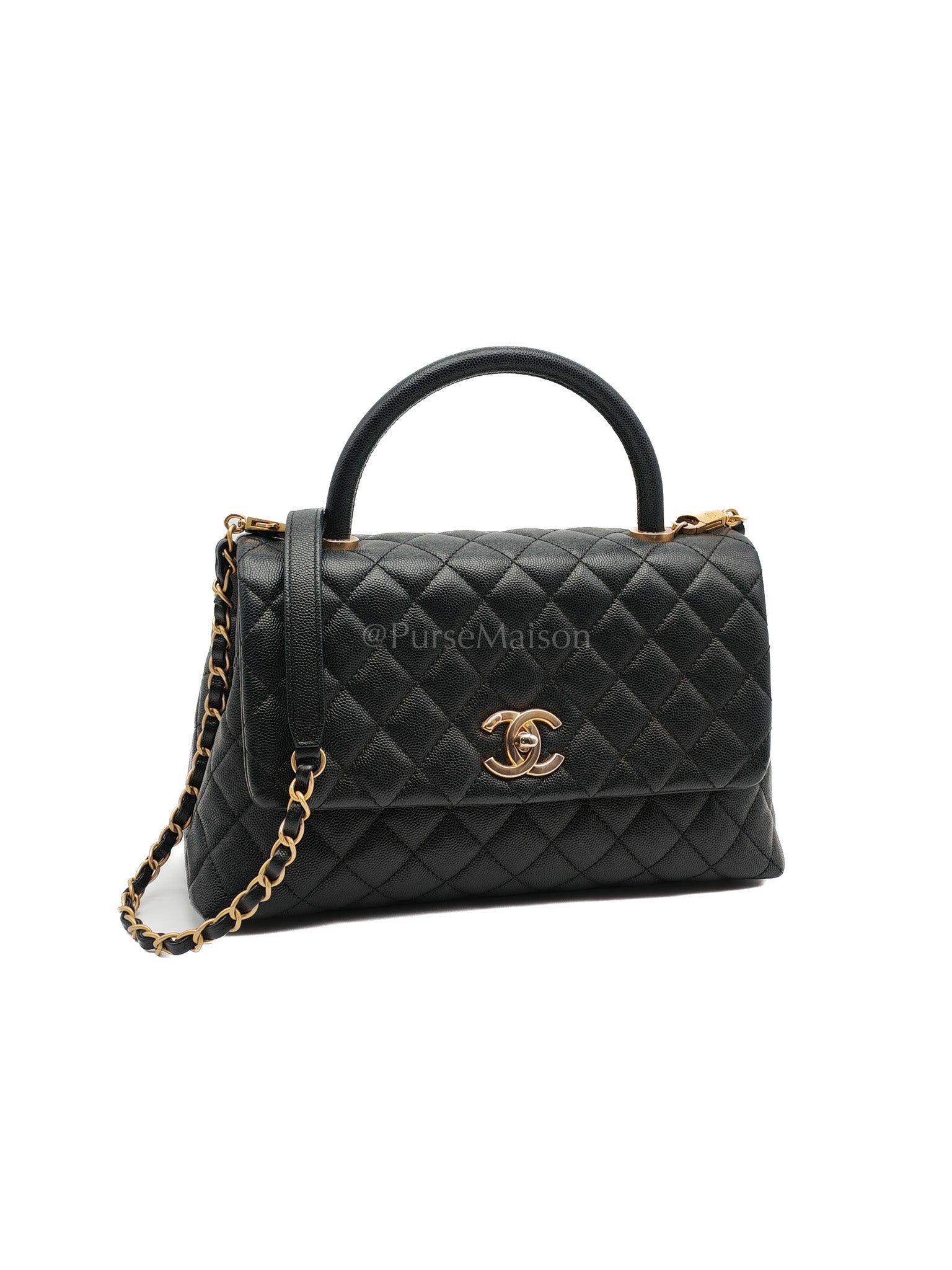 Coco Handle Medium in Black Caviar Leather Aged Gold Hardware Series 24 | Purse Maison Luxury Bags Shop