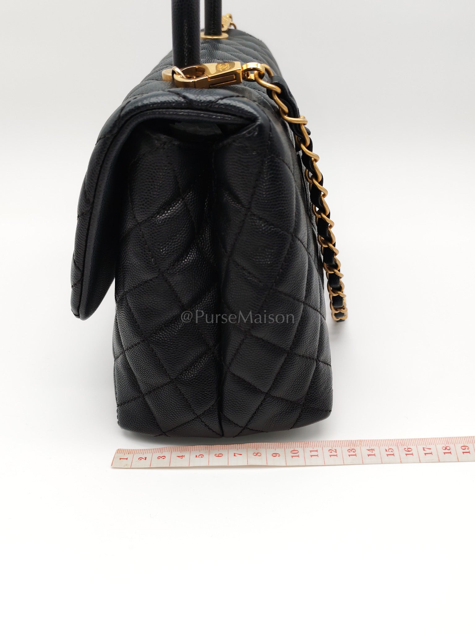 Coco Handle Medium in Black Caviar Leather Aged Gold Hardware Series 24 | Purse Maison Luxury Bags Shop