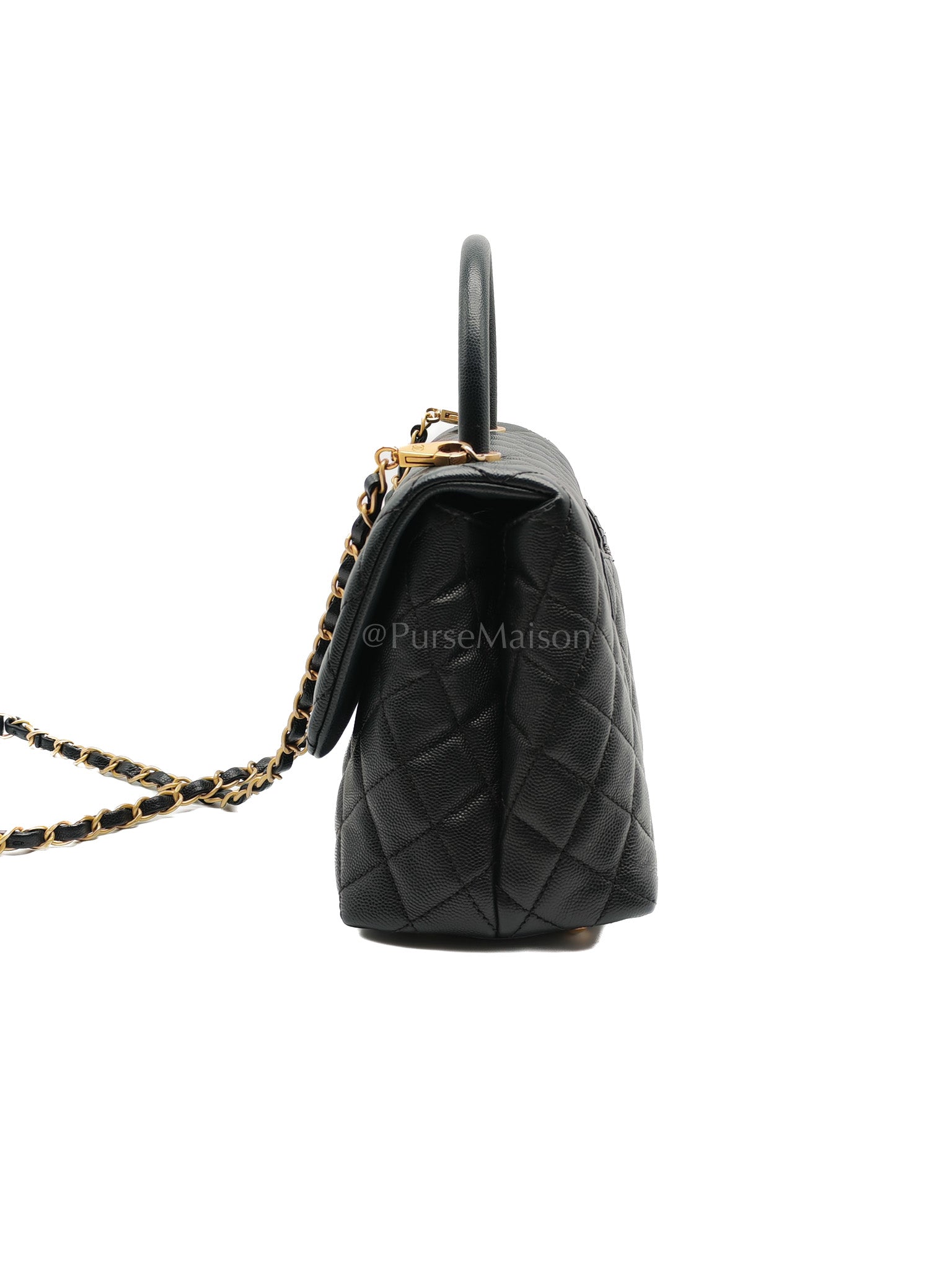 Coco Handle Medium in Black Caviar Leather Aged Gold Hardware Series 24 | Purse Maison Luxury Bags Shop