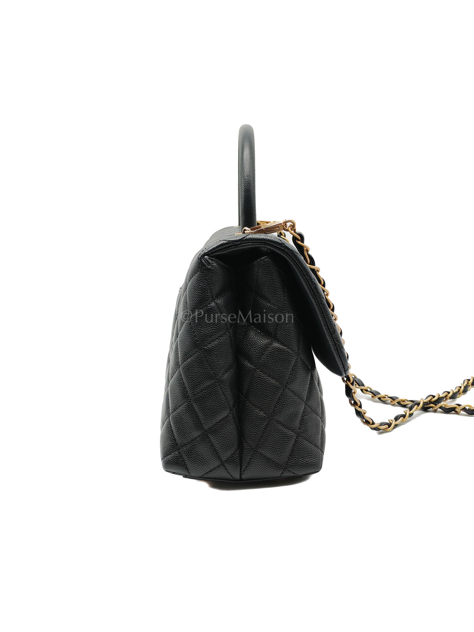 Coco Handle Medium in Black Caviar Leather Aged Gold Hardware Series 24 | Purse Maison Luxury Bags Shop