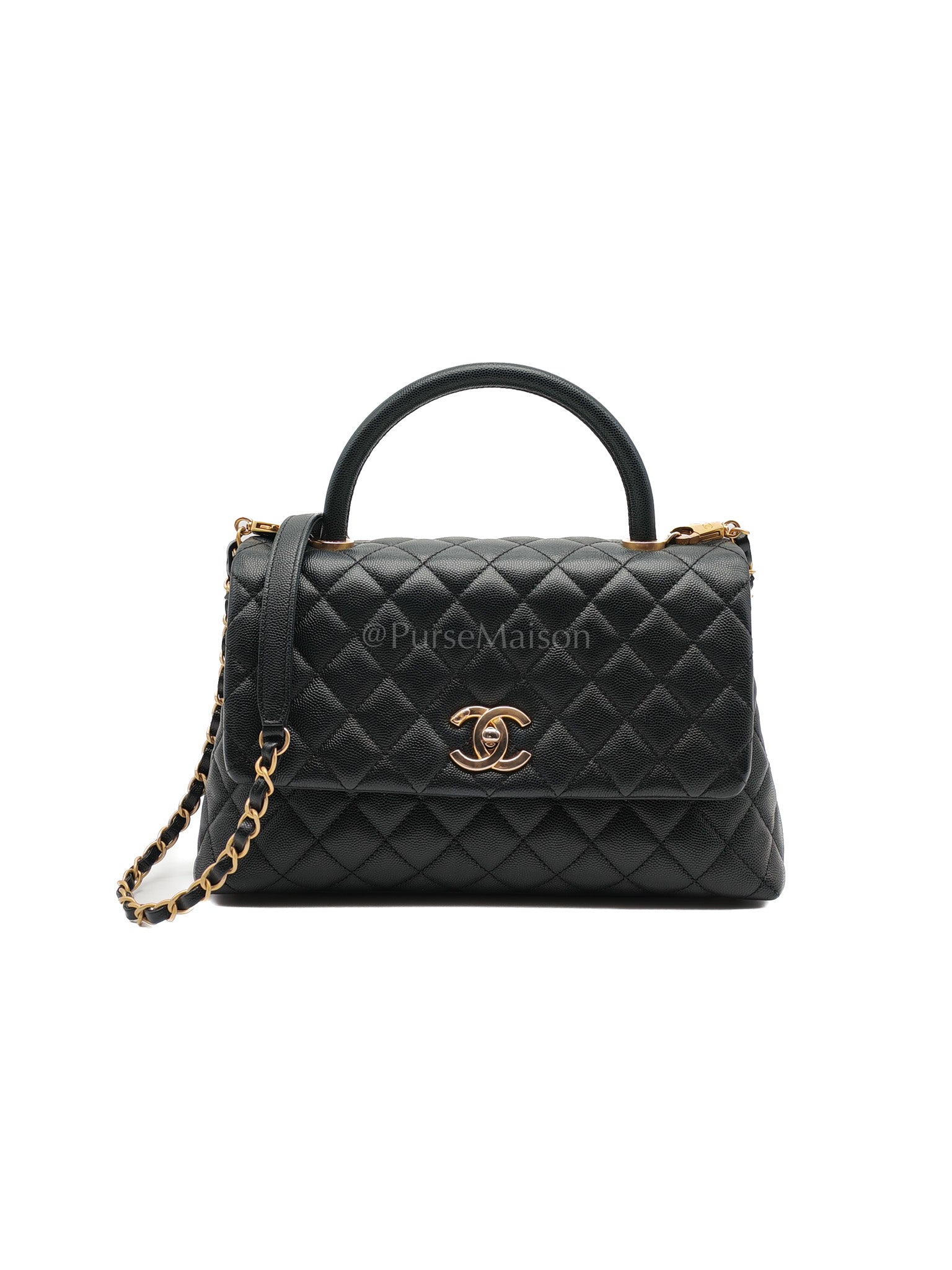 Coco Handle Medium in Black Caviar Leather Aged Gold Hardware Series 24 | Purse Maison Luxury Bags Shop