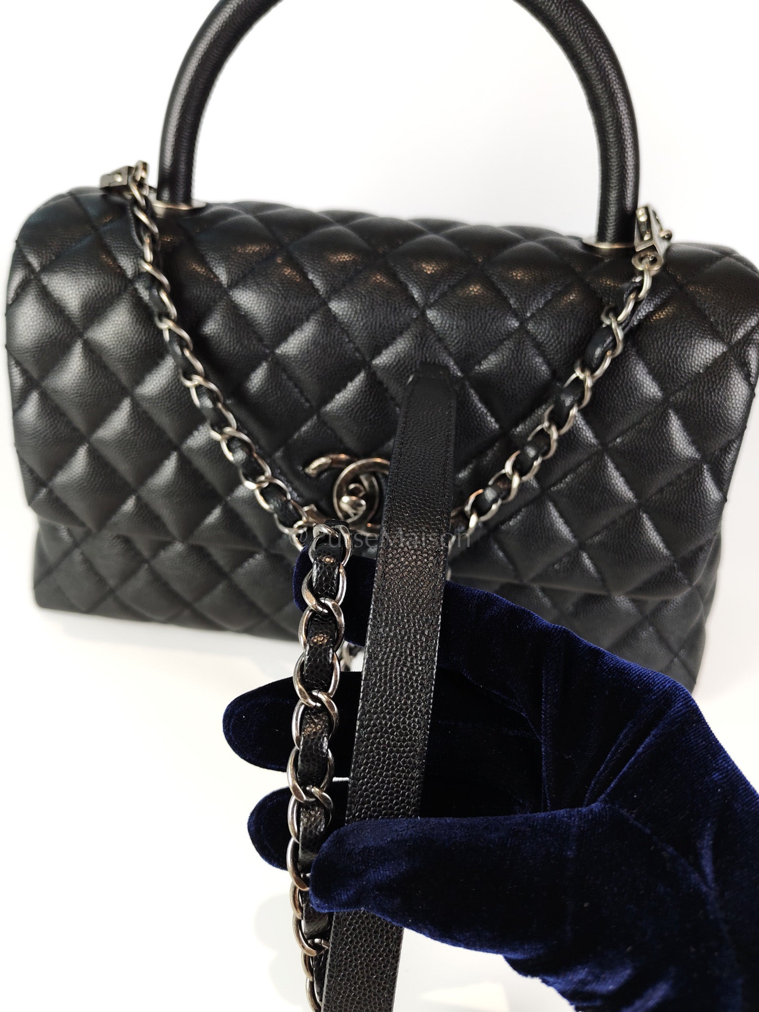 Coco Handle Medium in Black Quilted Caviar & Ruthenium Hardware Series 23 | Purse Maison Luxury Bags Shop