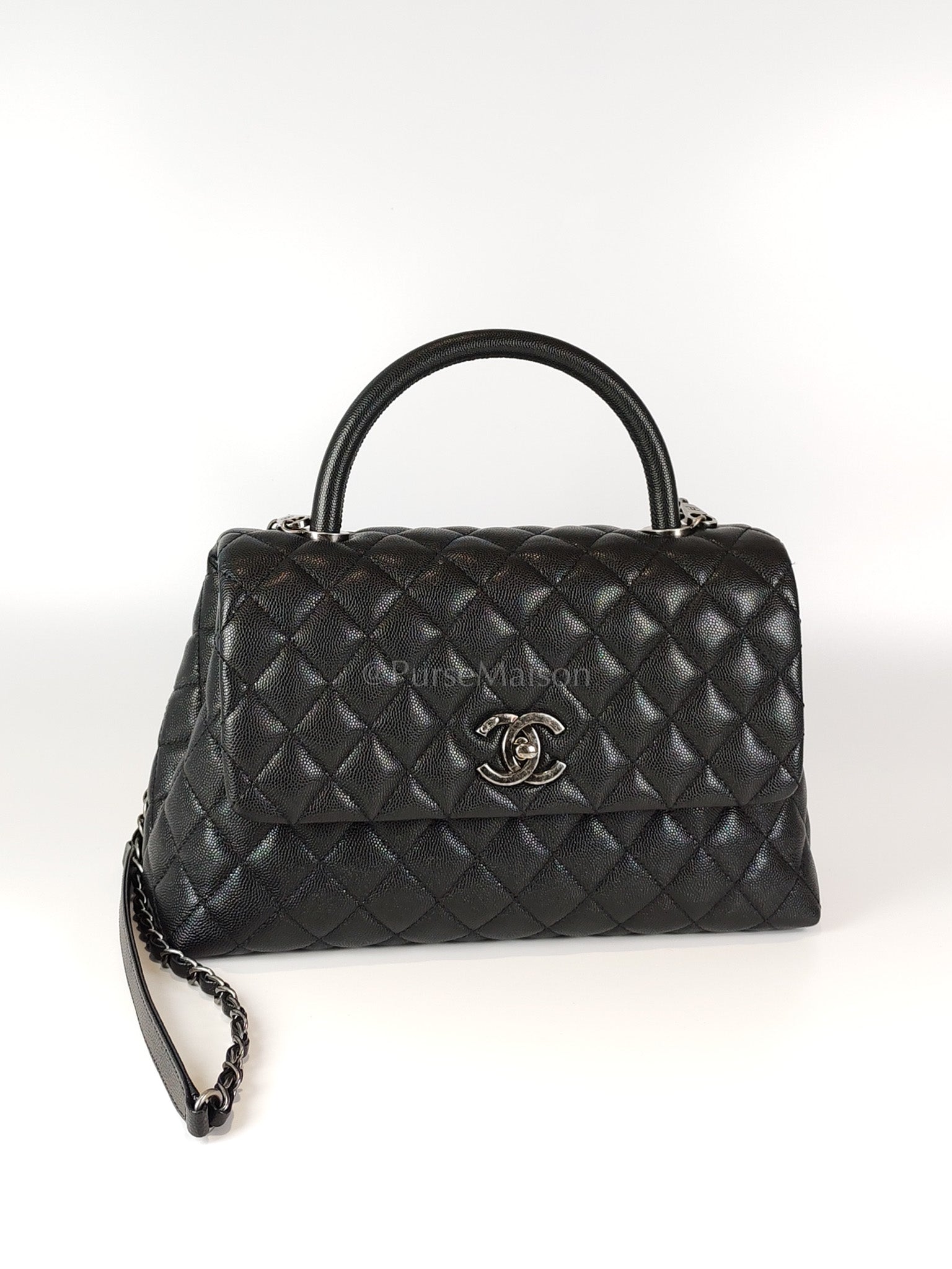 Coco Handle Medium in Black Quilted Caviar & Ruthenium Hardware Series 23 | Purse Maison Luxury Bags Shop