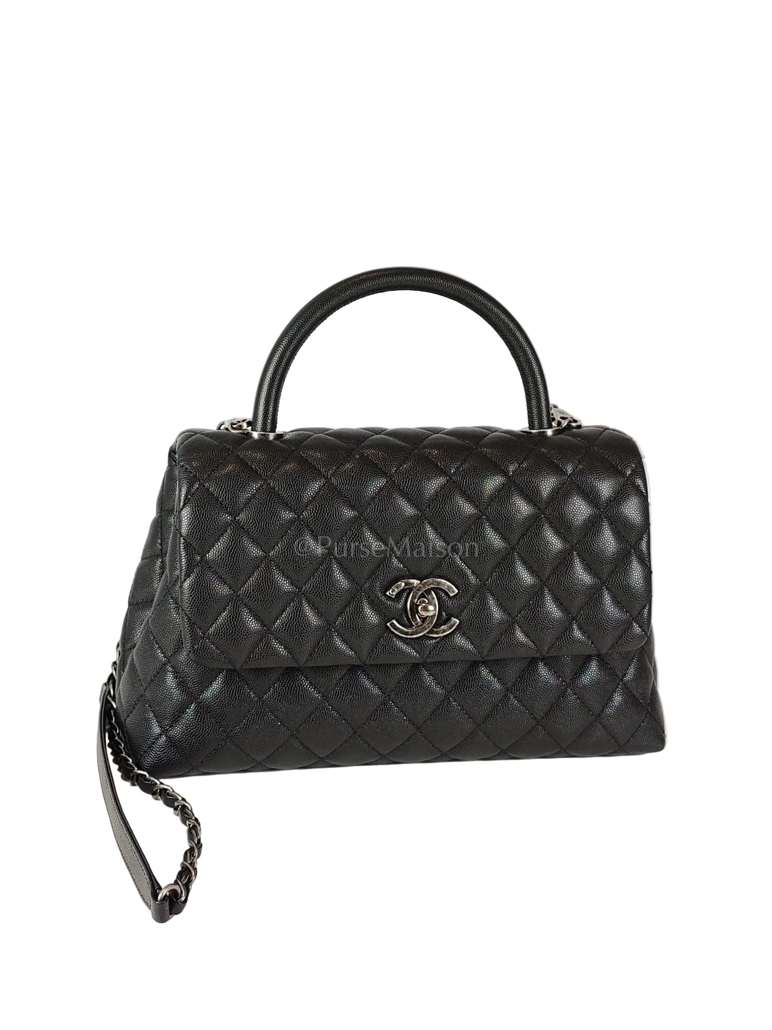 Coco Handle Medium in Black Quilted Caviar & Ruthenium Hardware Series 23 | Purse Maison Luxury Bags Shop