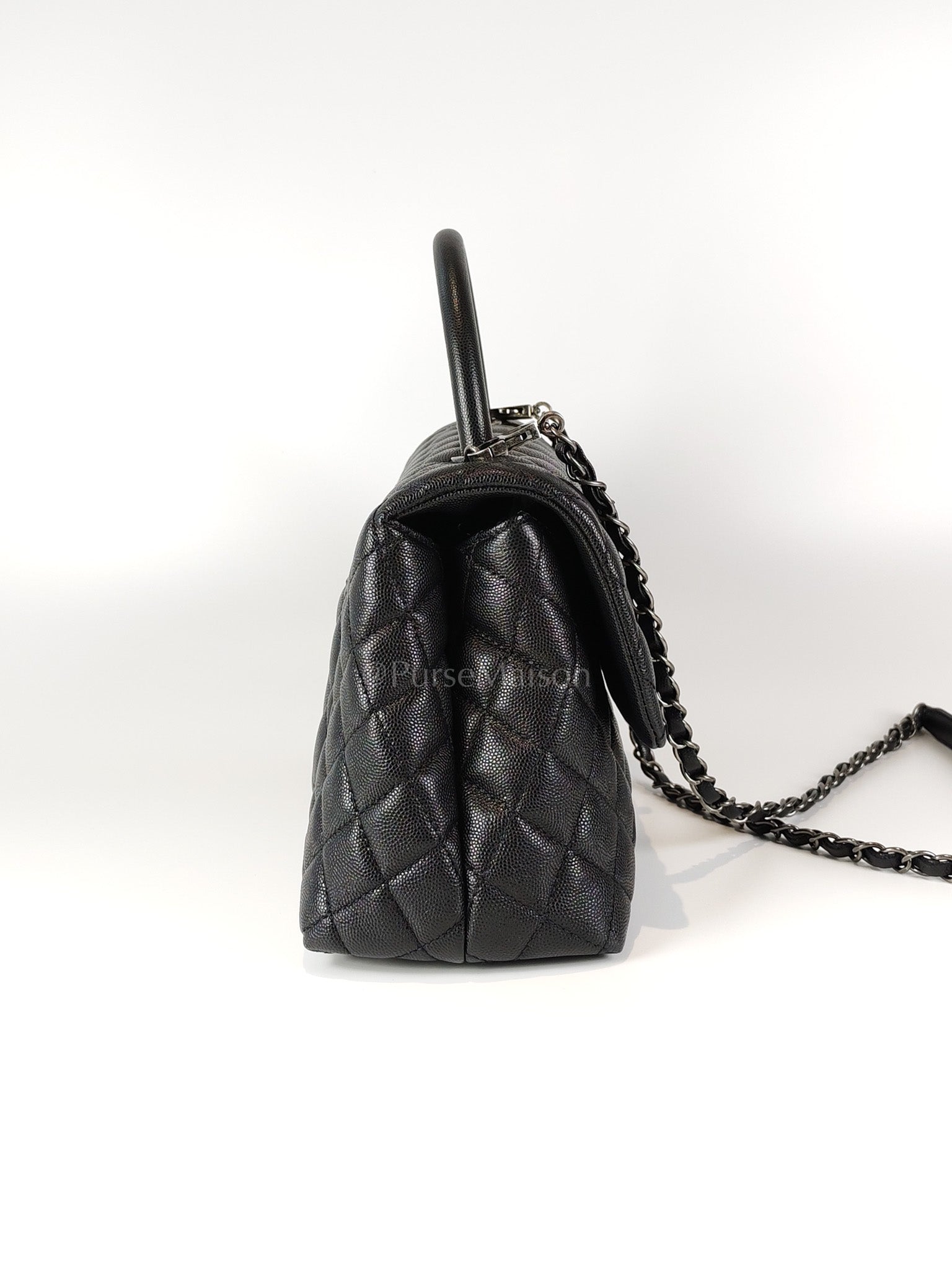 Coco Handle Medium in Black Quilted Caviar & Ruthenium Hardware Series 23 | Purse Maison Luxury Bags Shop