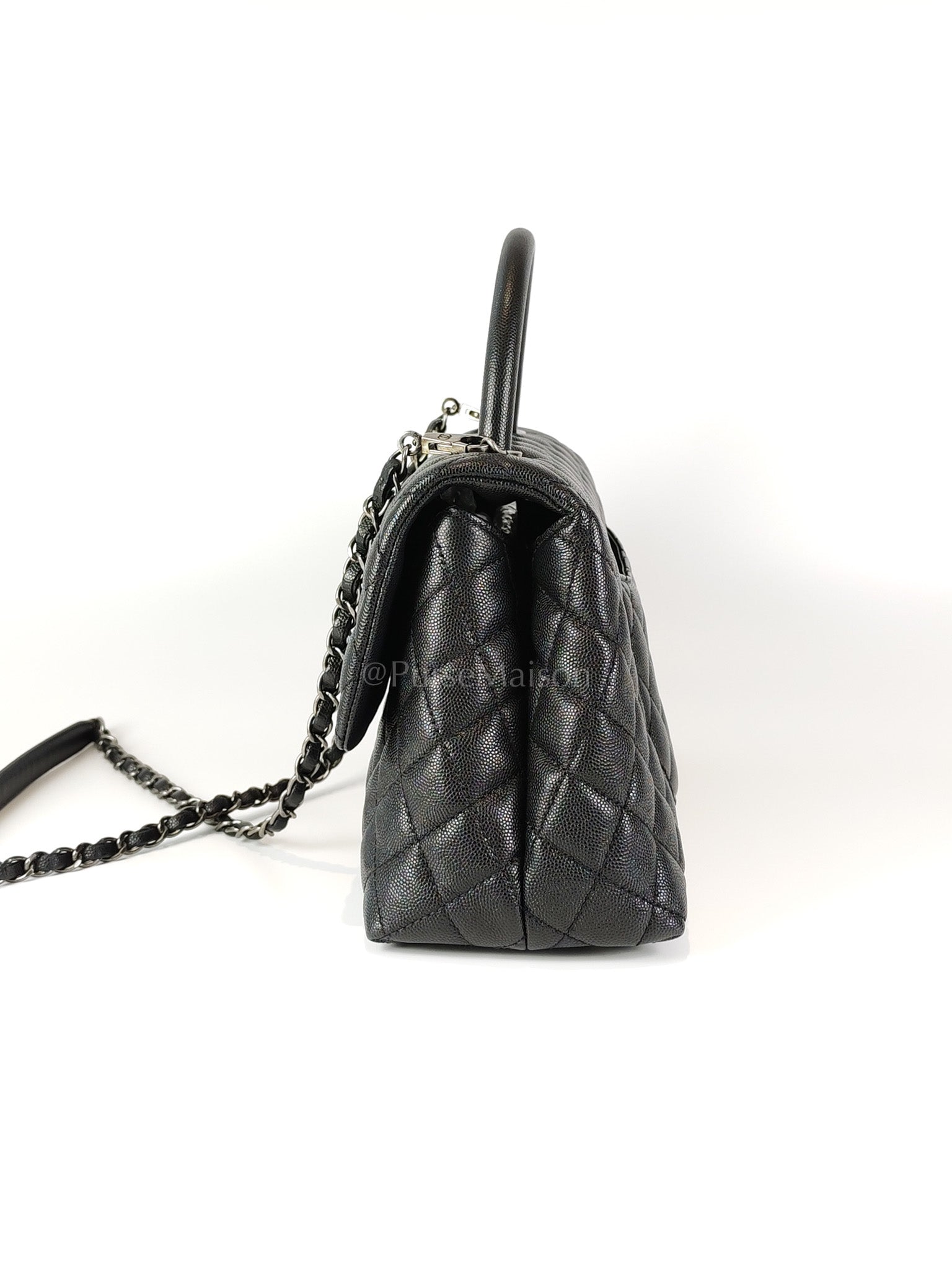 Coco Handle Medium in Black Quilted Caviar & Ruthenium Hardware Series 23 | Purse Maison Luxury Bags Shop