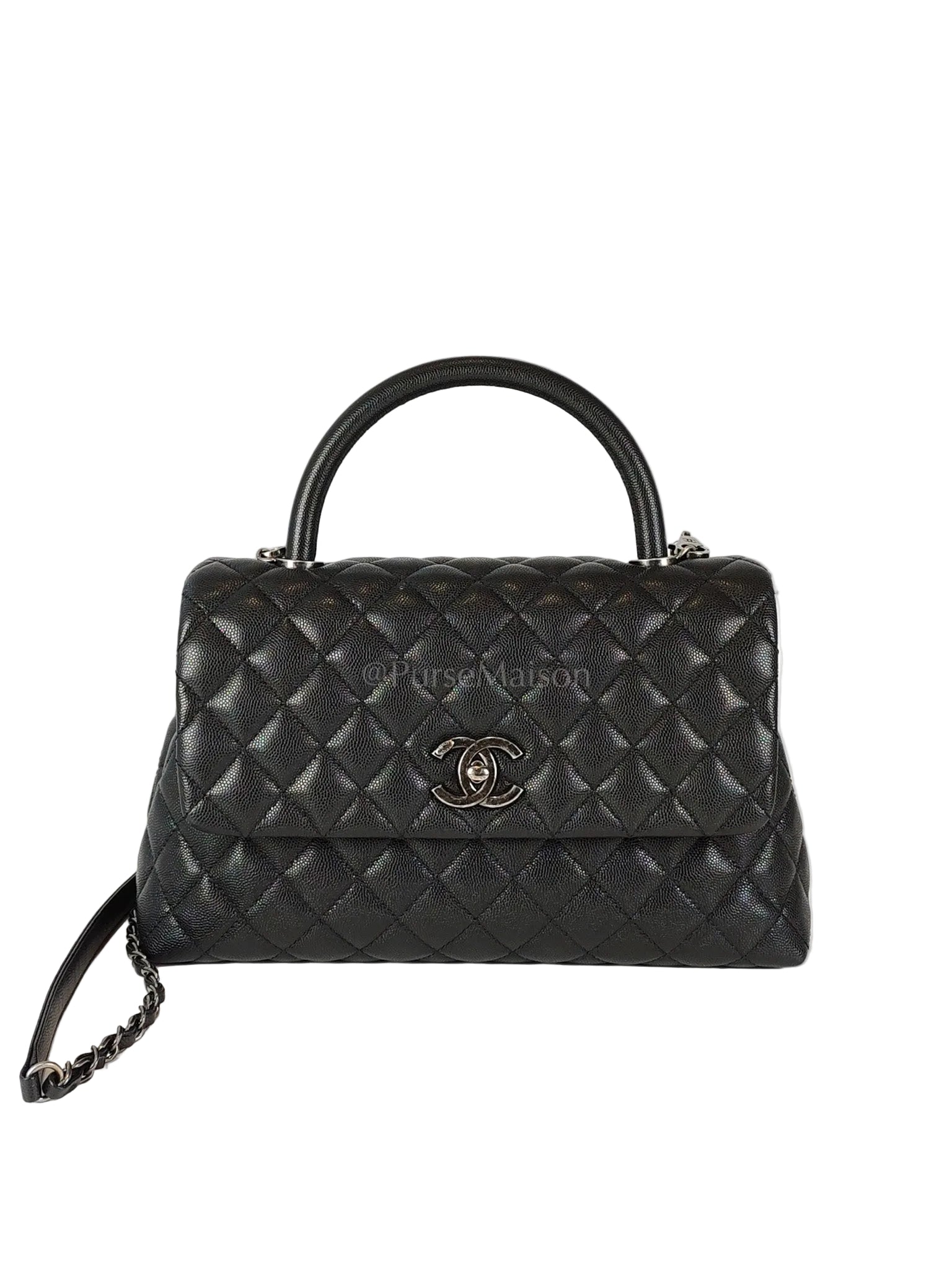 Coco Handle Medium in Black Quilted Caviar & Ruthenium Hardware Series 23 | Purse Maison Luxury Bags Shop