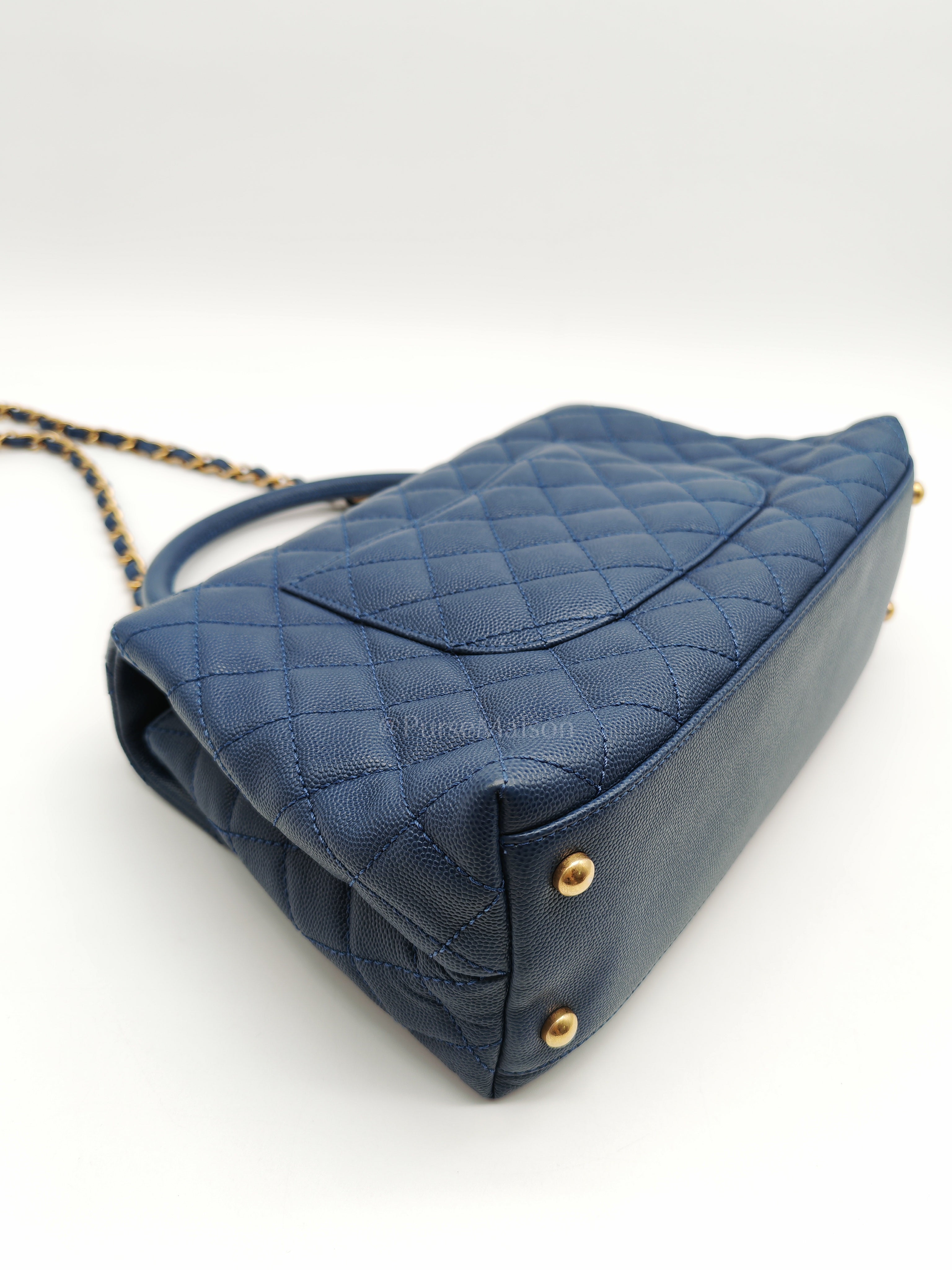 Coco Handle Medium in Blue Quilted Caviar Leather & Aged Gold Hardware Series 24 | Purse Maison Luxury Bags Shop