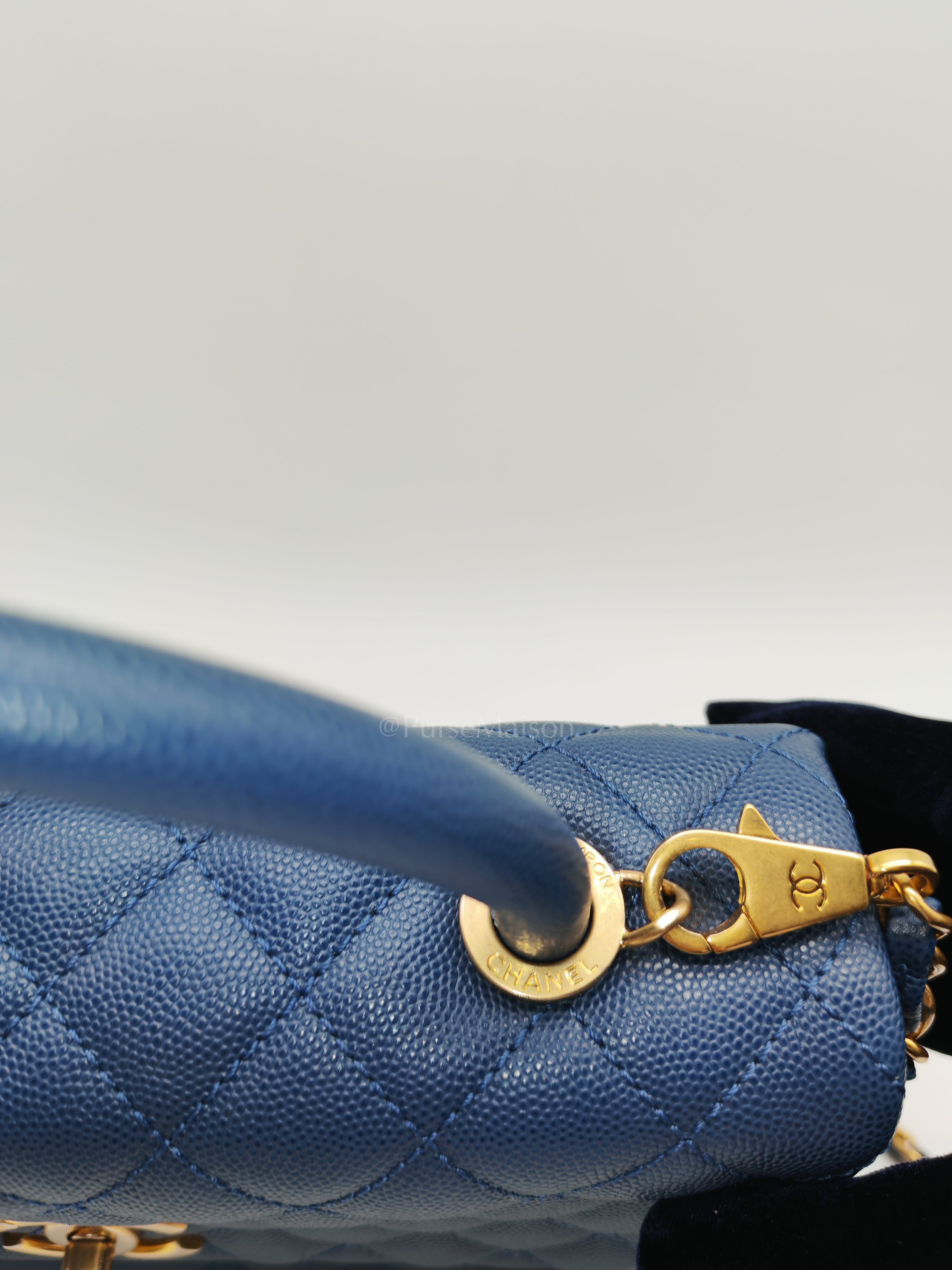 Coco Handle Medium in Blue Quilted Caviar Leather & Aged Gold Hardware Series 24 | Purse Maison Luxury Bags Shop