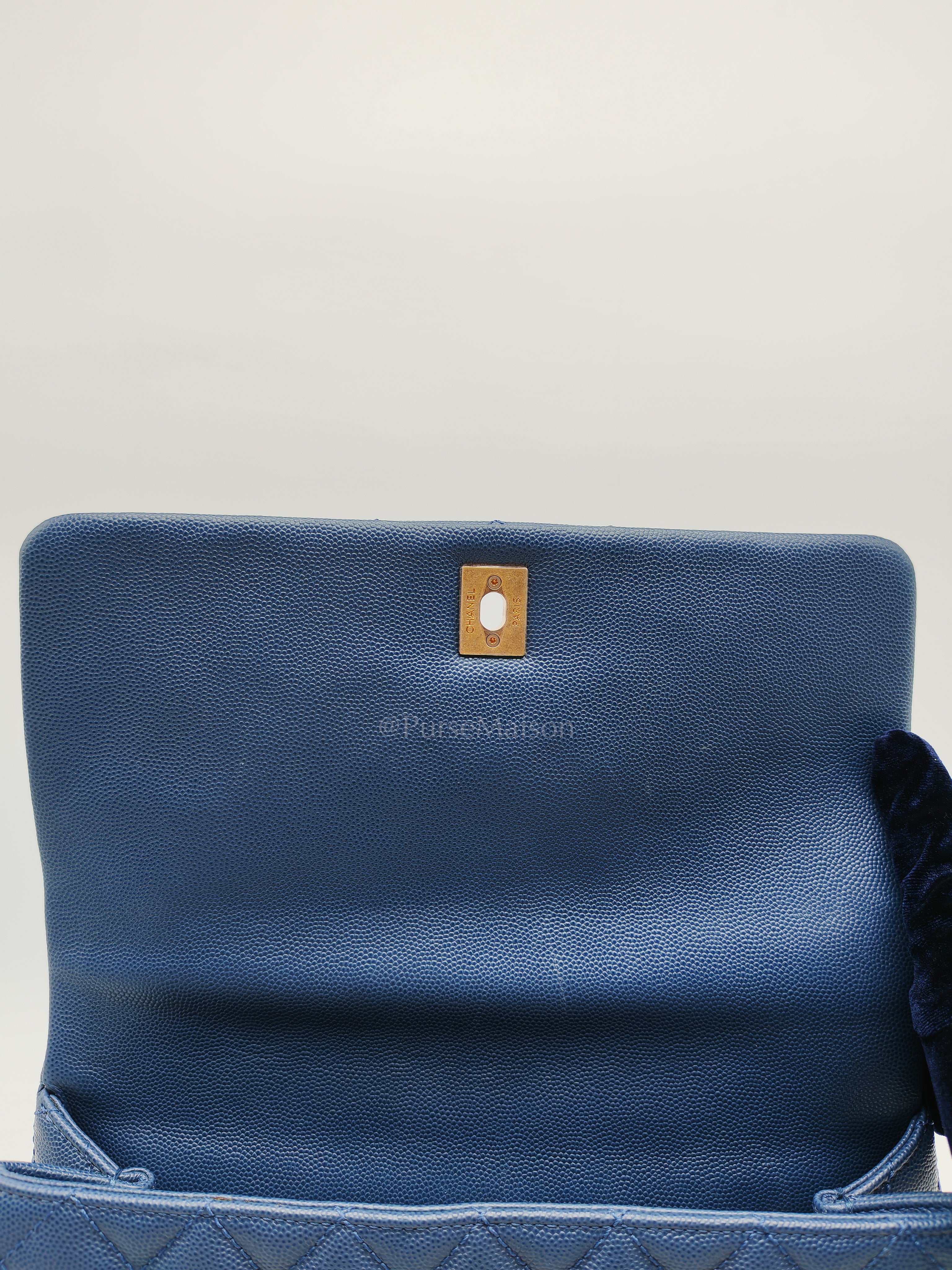 Coco Handle Medium in Blue Quilted Caviar Leather & Aged Gold Hardware Series 24 | Purse Maison Luxury Bags Shop