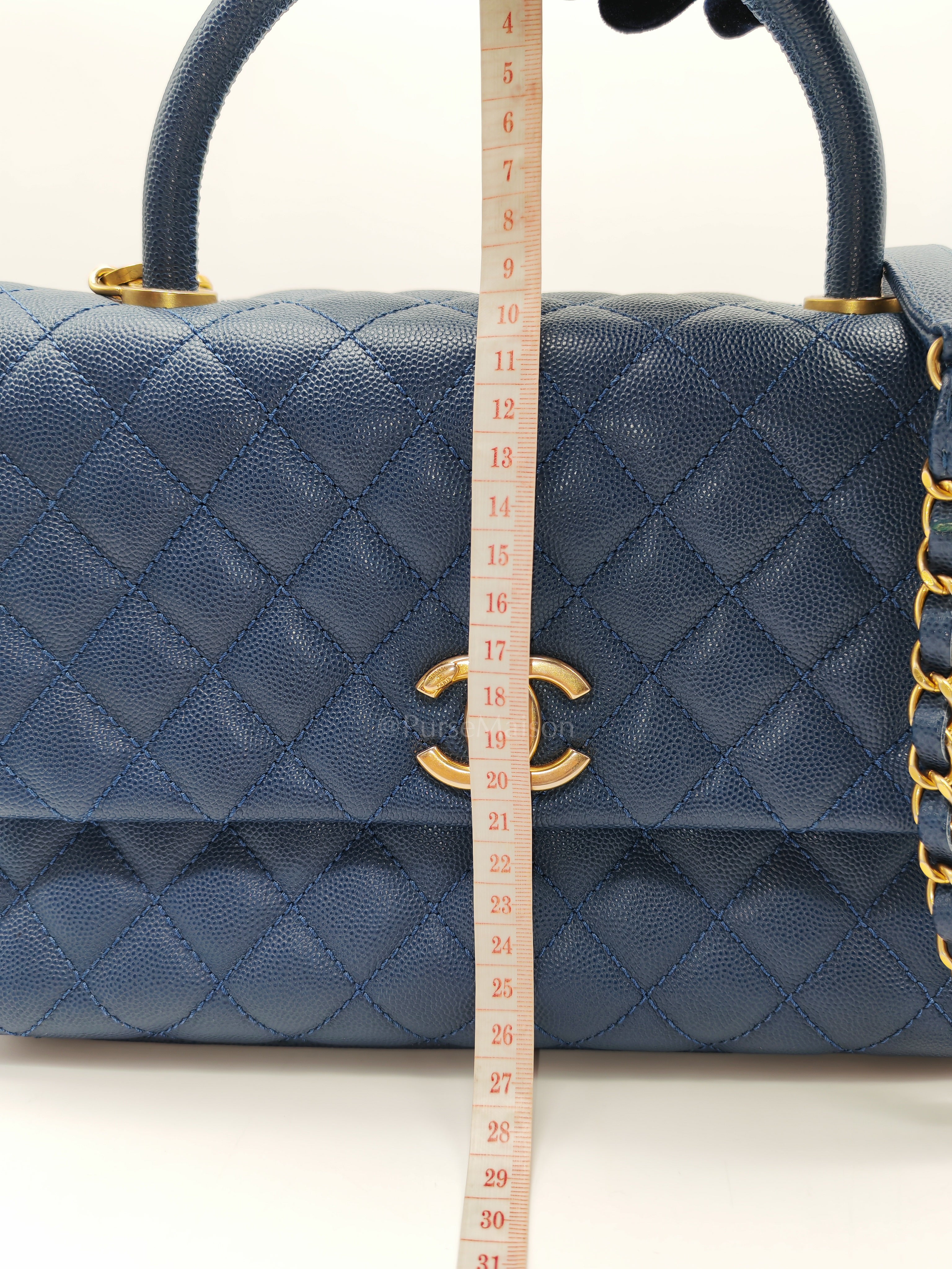 Coco Handle Medium in Blue Quilted Caviar Leather & Aged Gold Hardware Series 24 | Purse Maison Luxury Bags Shop