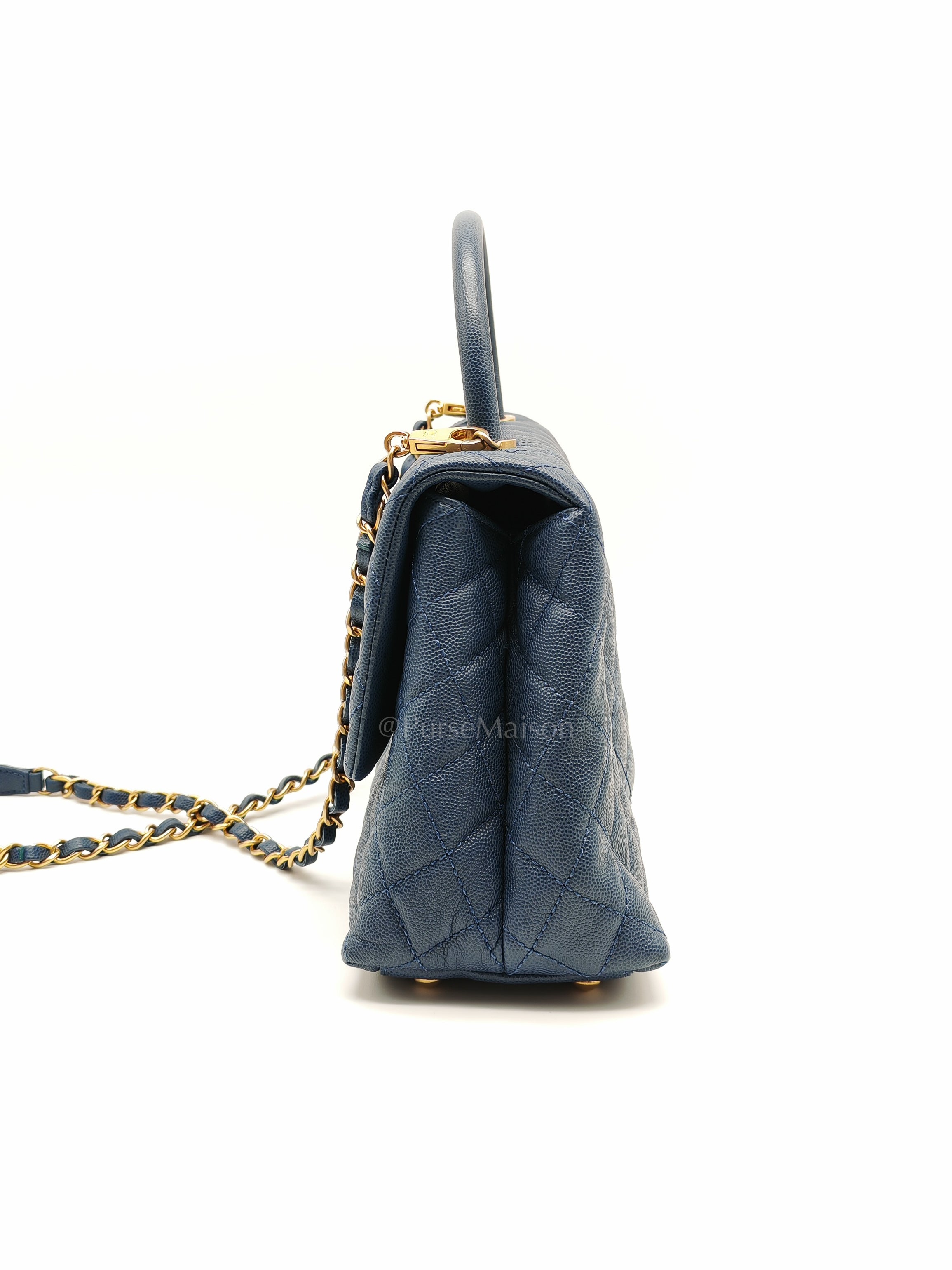 Coco Handle Medium in Blue Quilted Caviar Leather & Aged Gold Hardware Series 24 | Purse Maison Luxury Bags Shop
