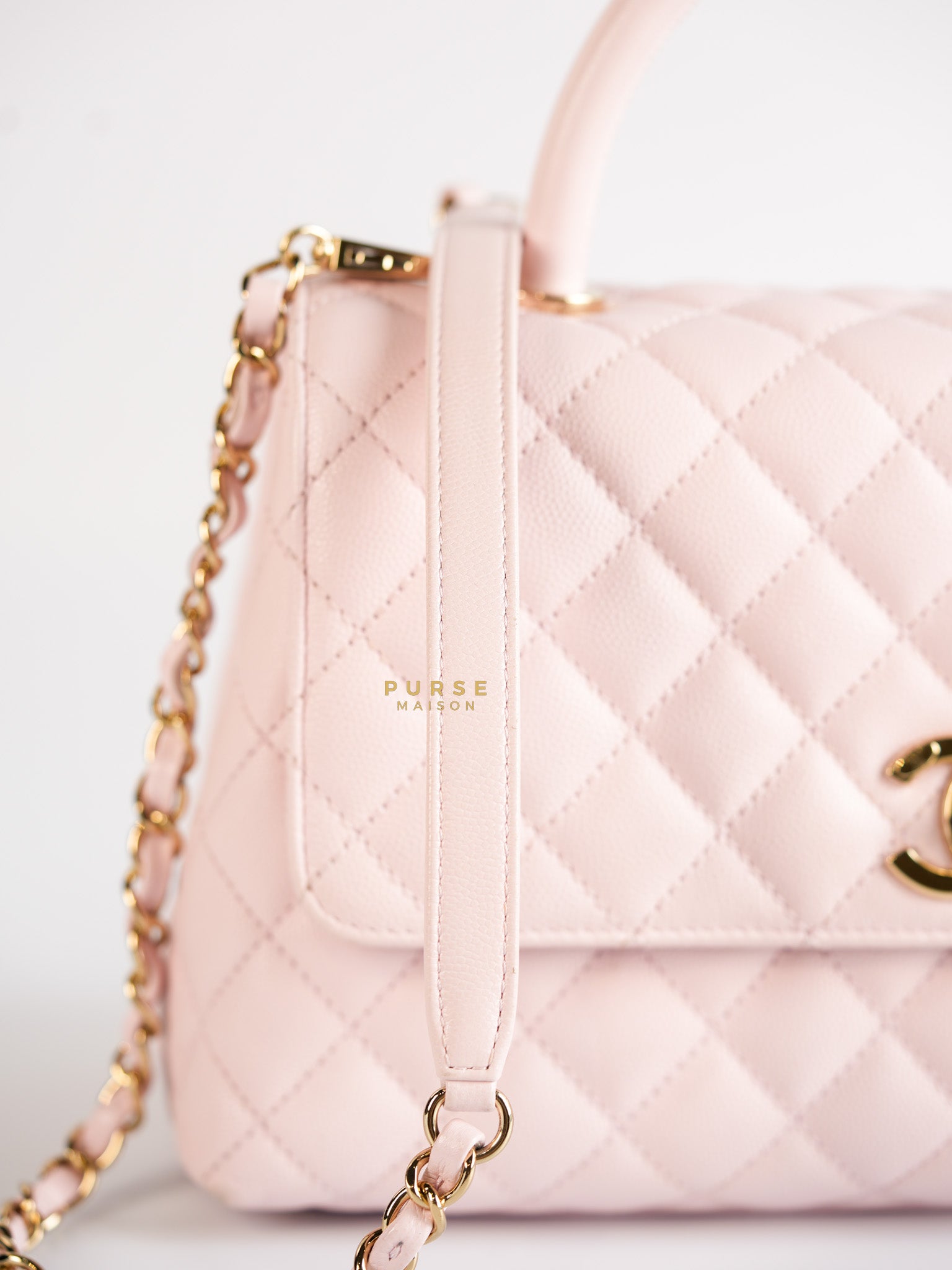 Coco Handle Medium Pink Caviar Leather (Microchip) | Purse Maison Luxury Bags Shop