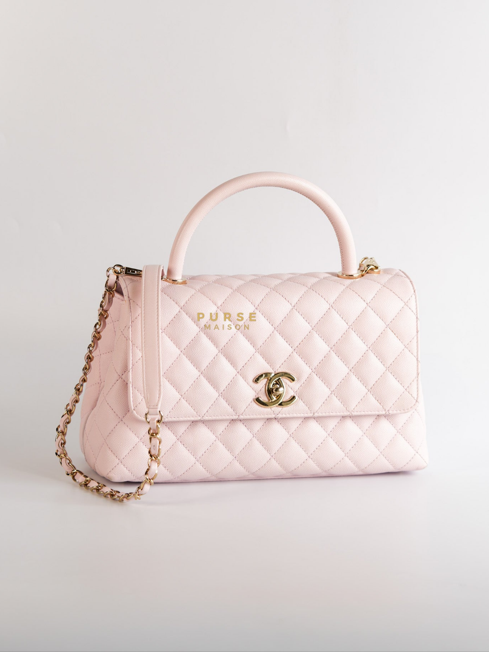Coco Handle Medium Pink Caviar Leather (Microchip) | Purse Maison Luxury Bags Shop