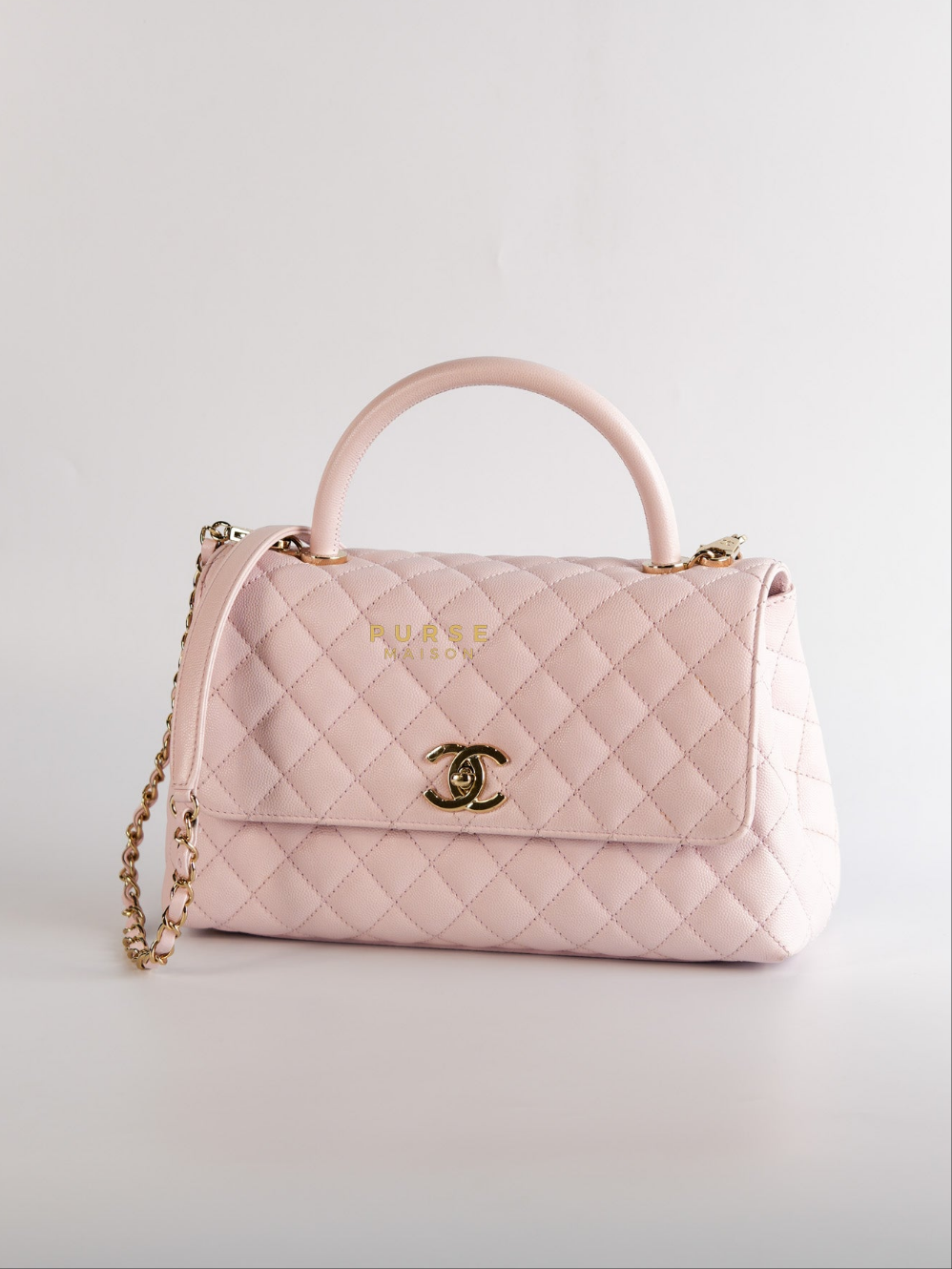Coco Handle Medium Pink Caviar Leather (Microchip) | Purse Maison Luxury Bags Shop