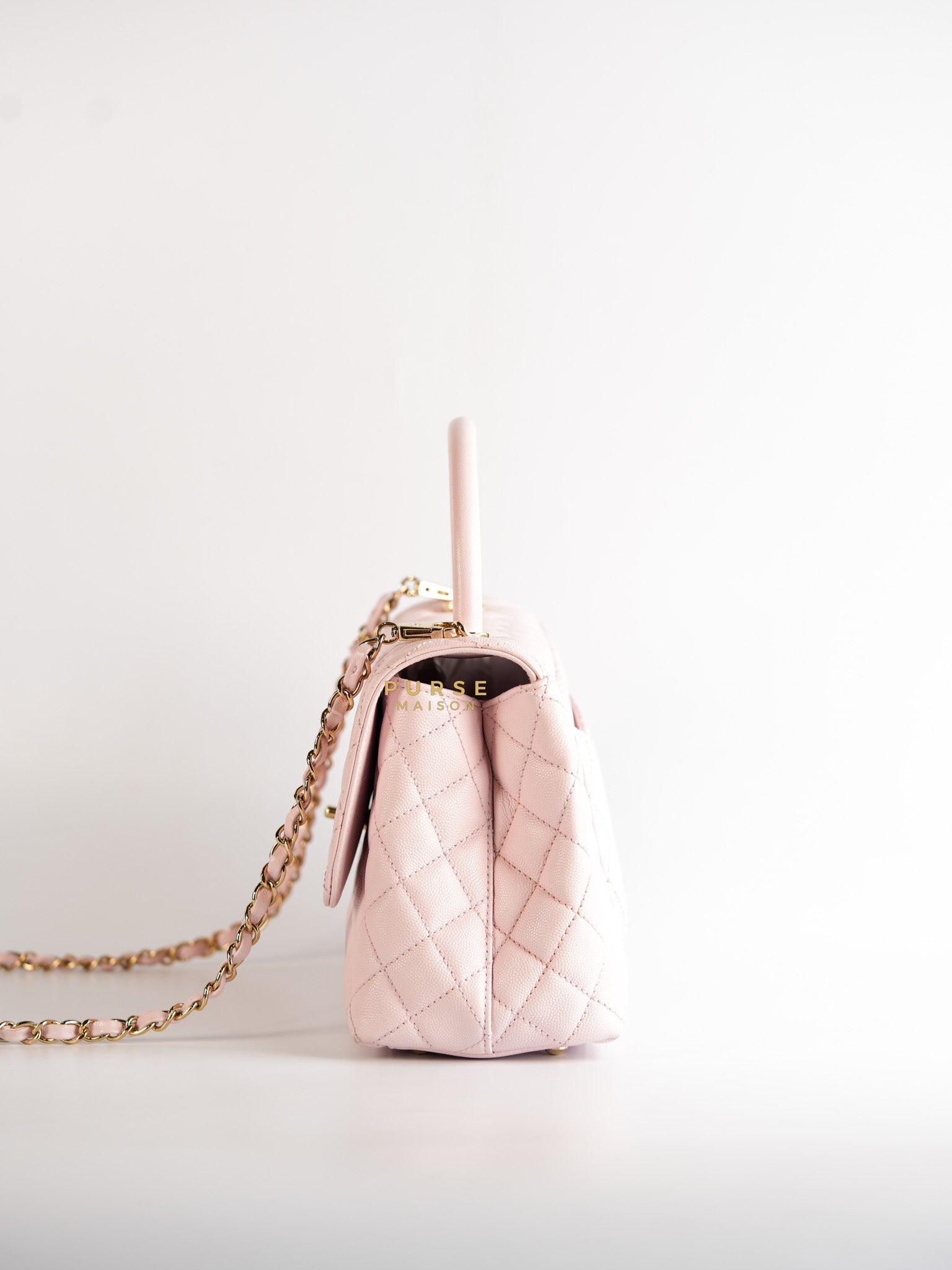 Coco Handle Medium Pink Caviar Leather (Microchip) | Purse Maison Luxury Bags Shop