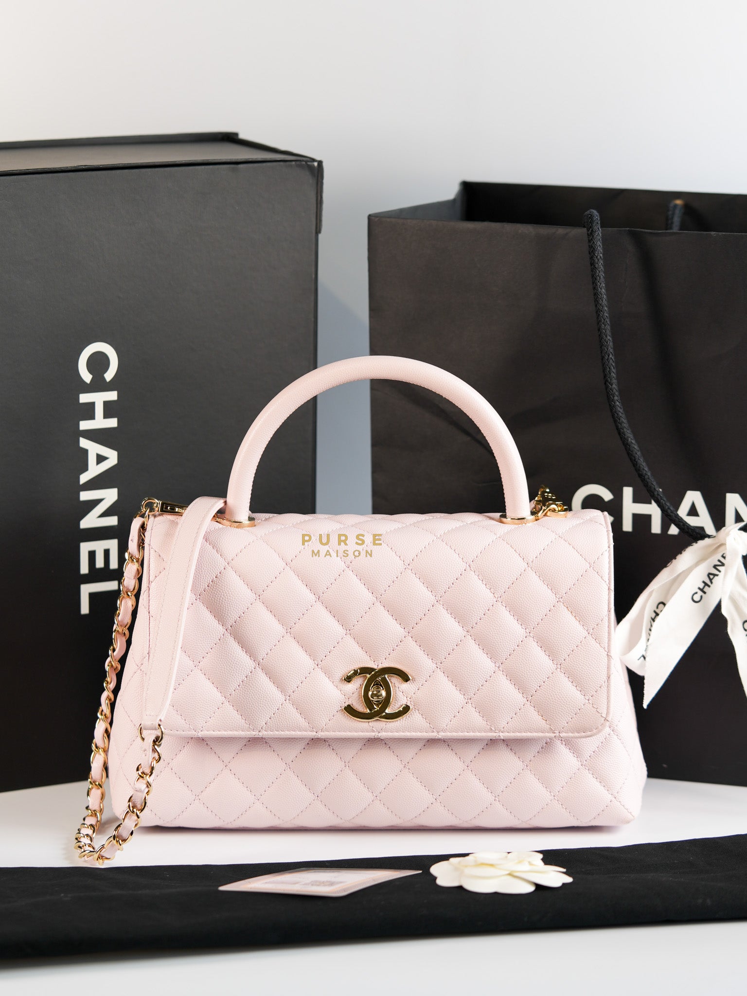 Coco Handle Medium Pink Caviar Leather (Microchip) | Purse Maison Luxury Bags Shop