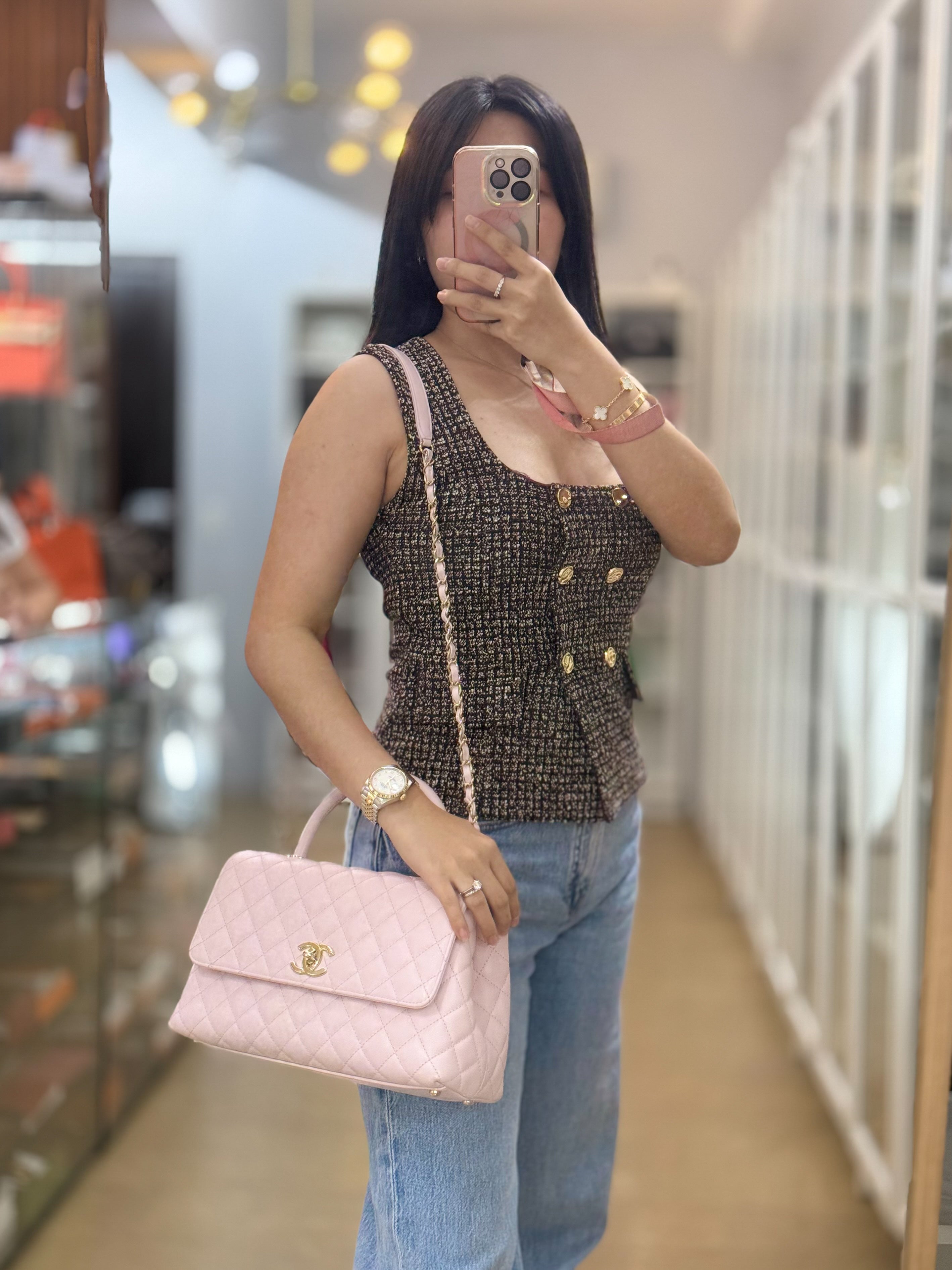 Coco Handle Medium in Pink Caviar Leather and Gold Hardware (Microchip) | Purse Maison Luxury Bags Shop