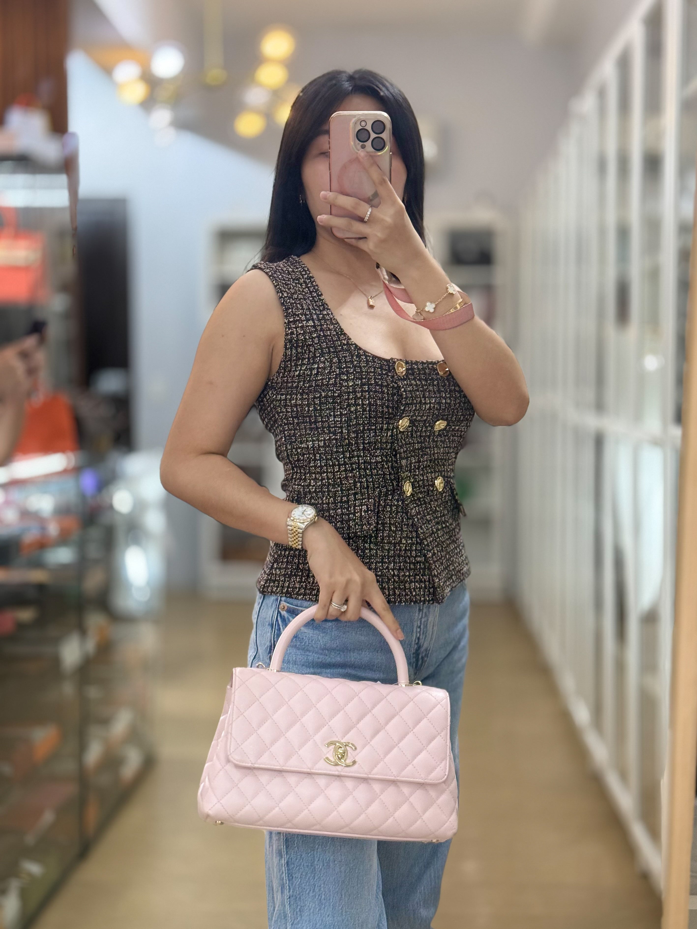 Coco Handle Medium in Pink Caviar Leather and Gold Hardware (Microchip) | Purse Maison Luxury Bags Shop