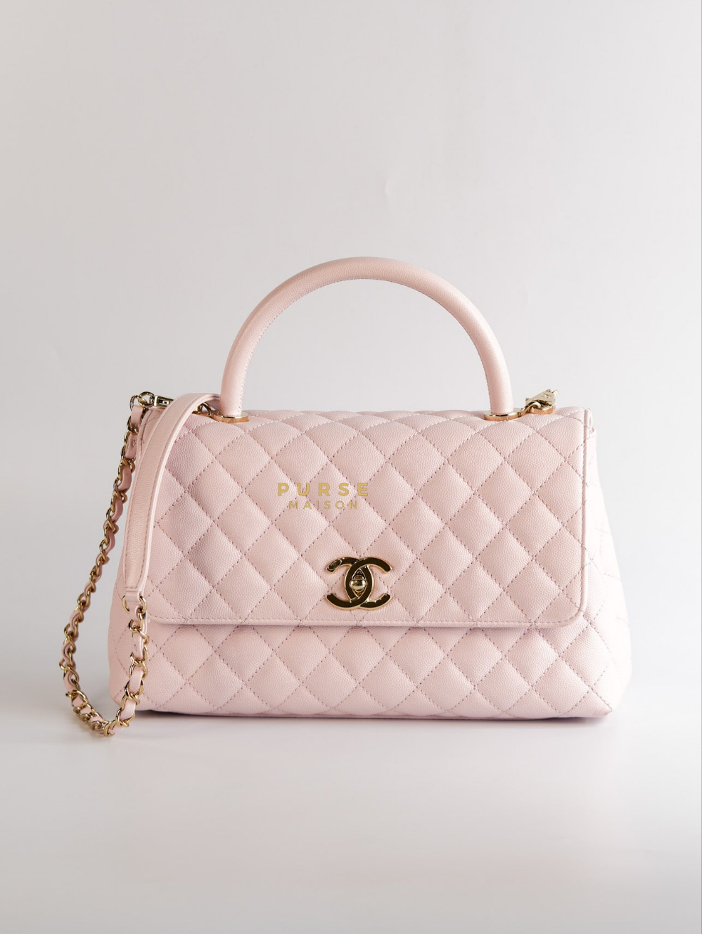Coco Handle Medium Pink Caviar Leather (Microchip) | Purse Maison Luxury Bags Shop