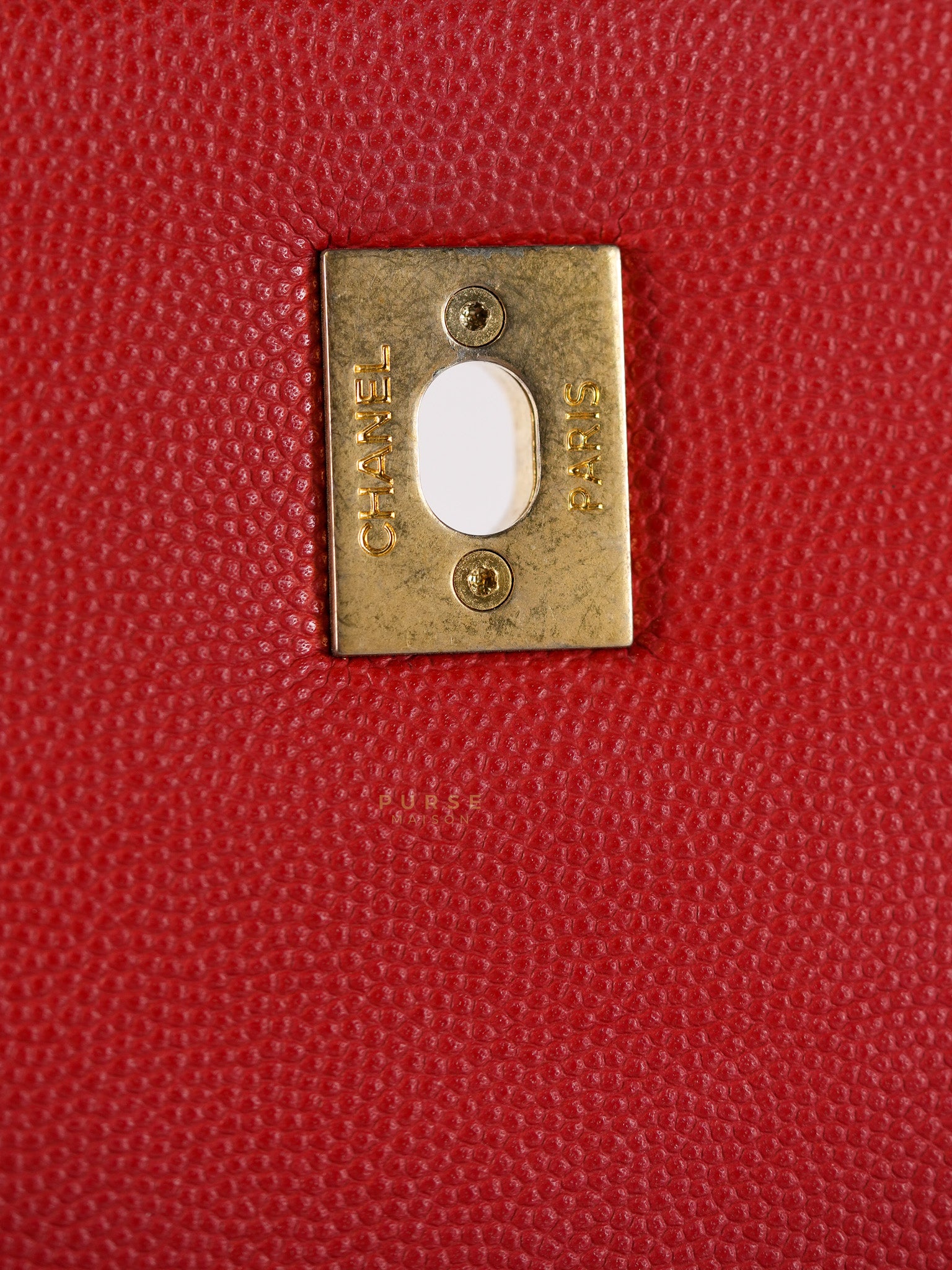 Coco Handle Medium in Red Quilted Caviar Leather Aged Gold Hardware (Series 27) | Purse Maison Luxury Bags Shop