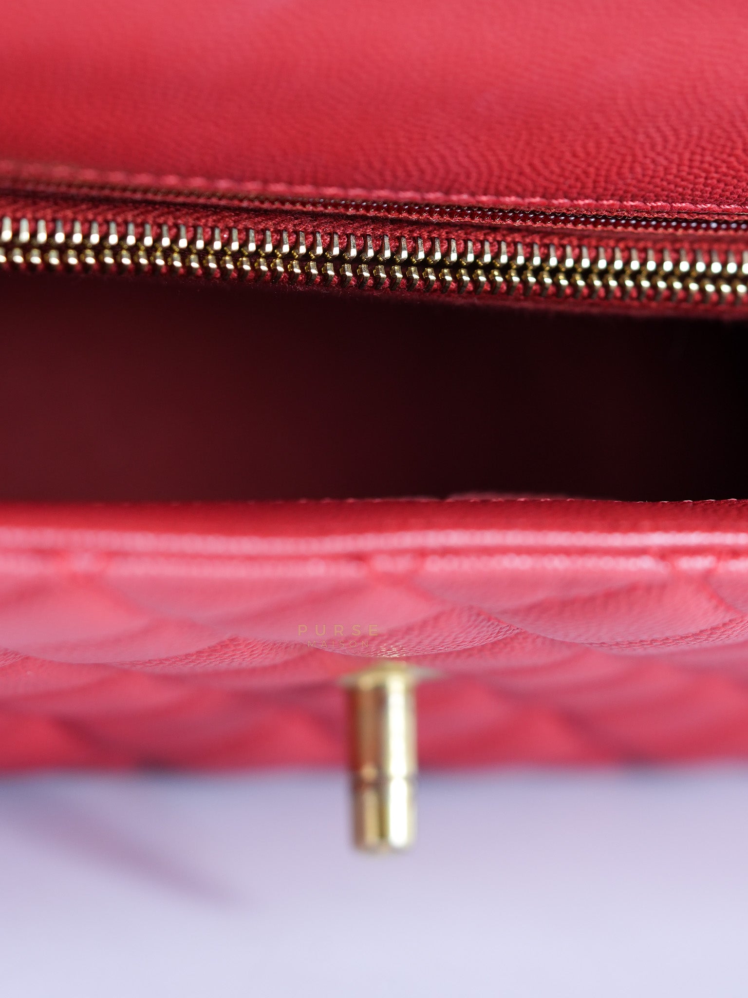 Coco Handle Medium in Red Quilted Caviar Leather Aged Gold Hardware (Series 27) | Purse Maison Luxury Bags Shop