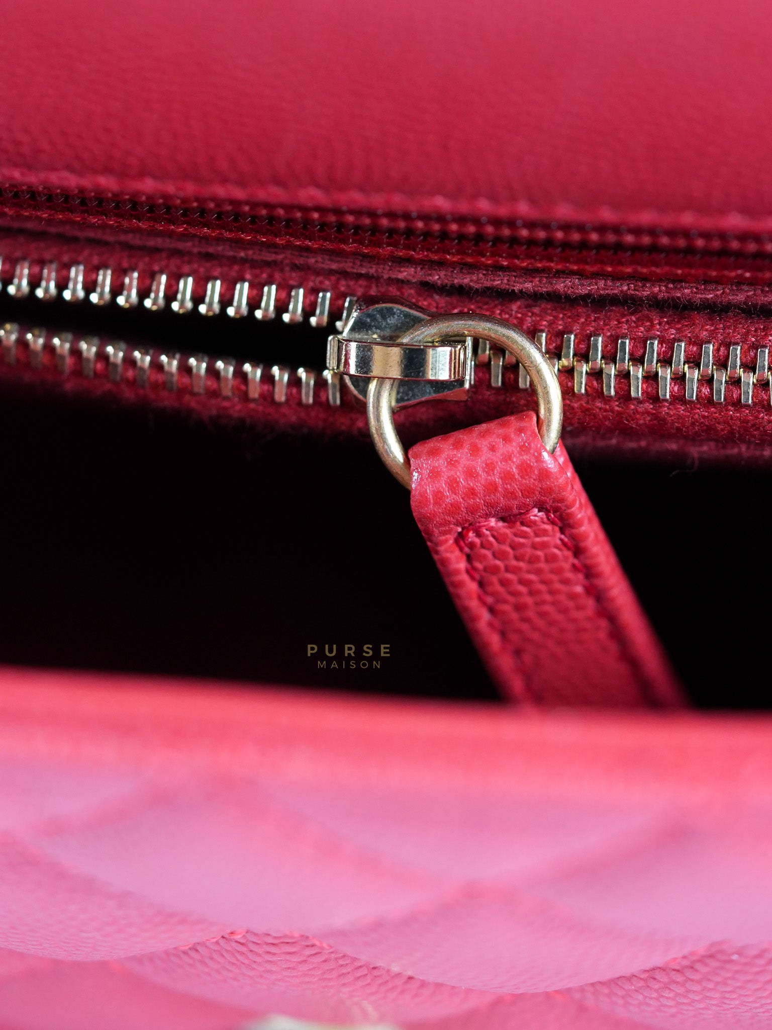 Coco Handle Medium in Red Quilted Caviar Leather Aged Gold Hardware (Series 27) | Purse Maison Luxury Bags Shop