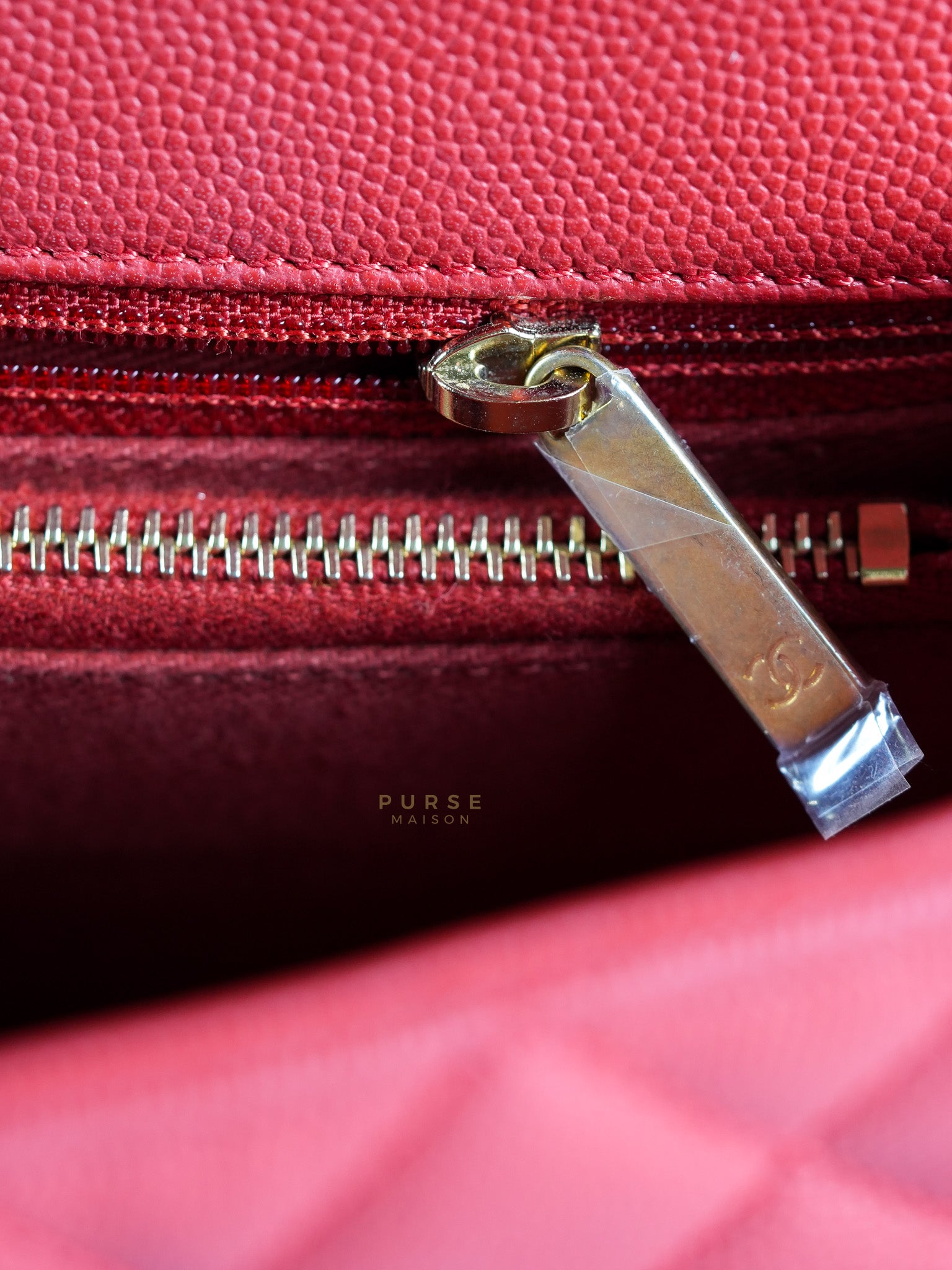 Coco Handle Medium in Red Quilted Caviar Leather Aged Gold Hardware (Series 27) | Purse Maison Luxury Bags Shop