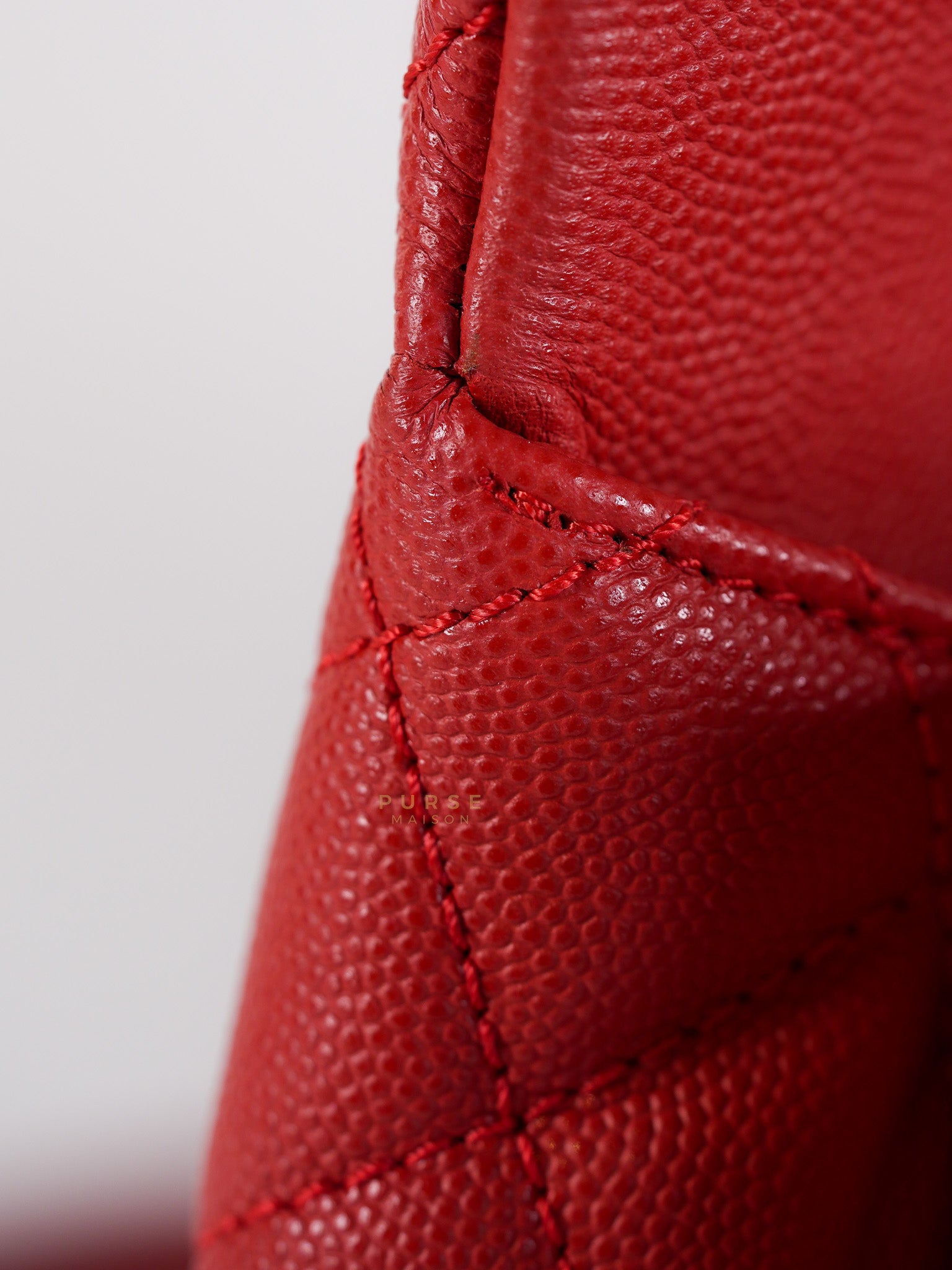 Coco Handle Medium in Red Quilted Caviar Leather Aged Gold Hardware (Series 27) | Purse Maison Luxury Bags Shop