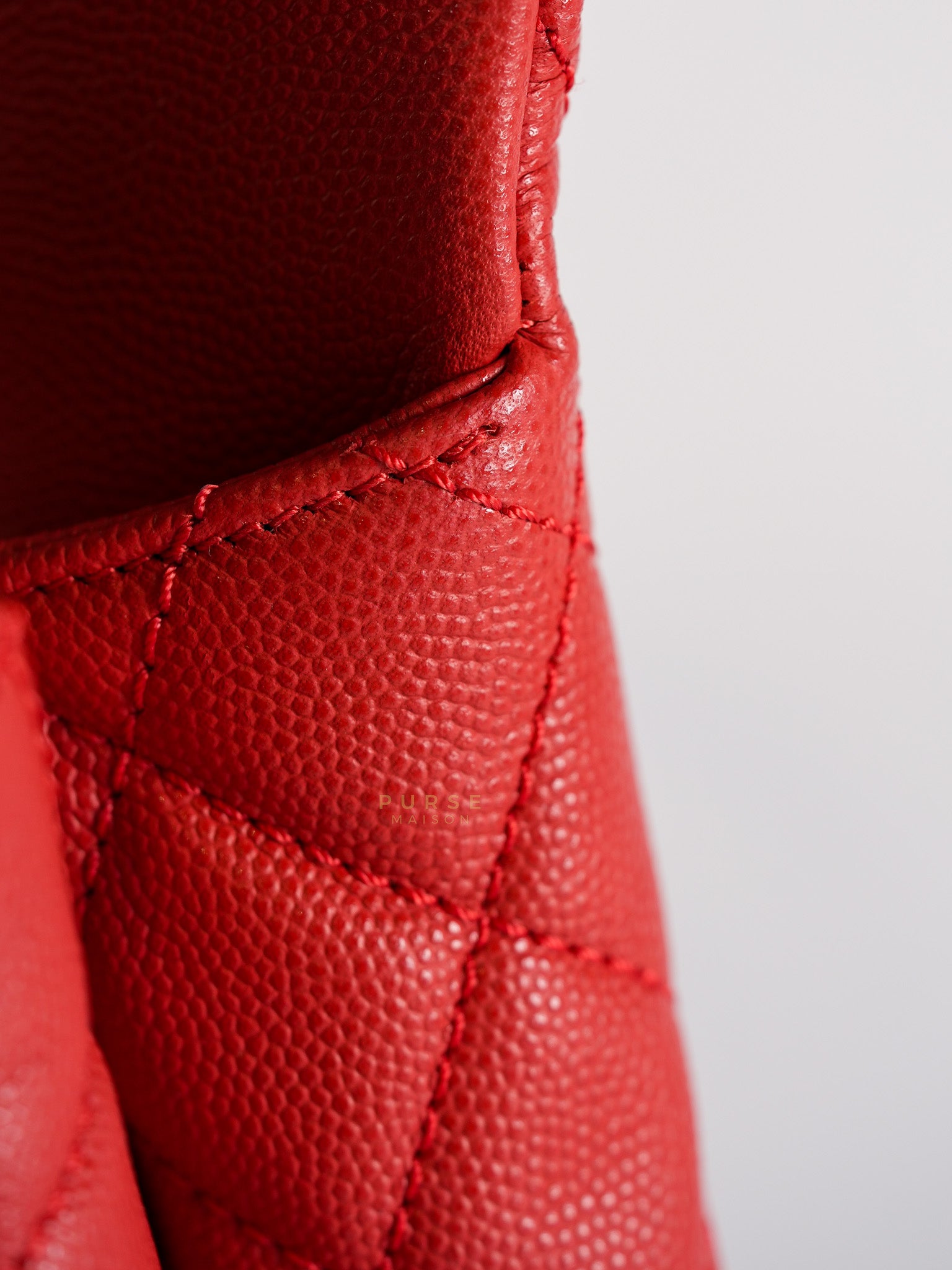 Coco Handle Medium in Red Quilted Caviar Leather Aged Gold Hardware (Series 27) | Purse Maison Luxury Bags Shop