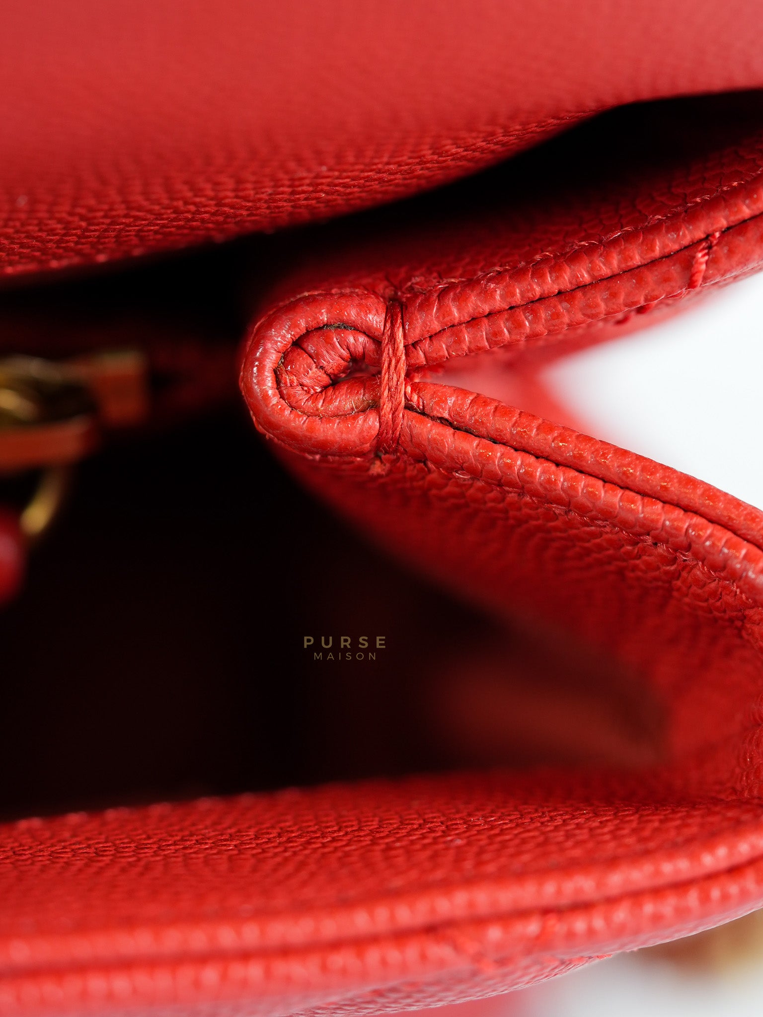 Coco Handle Medium in Red Quilted Caviar Leather Aged Gold Hardware (Series 27) | Purse Maison Luxury Bags Shop