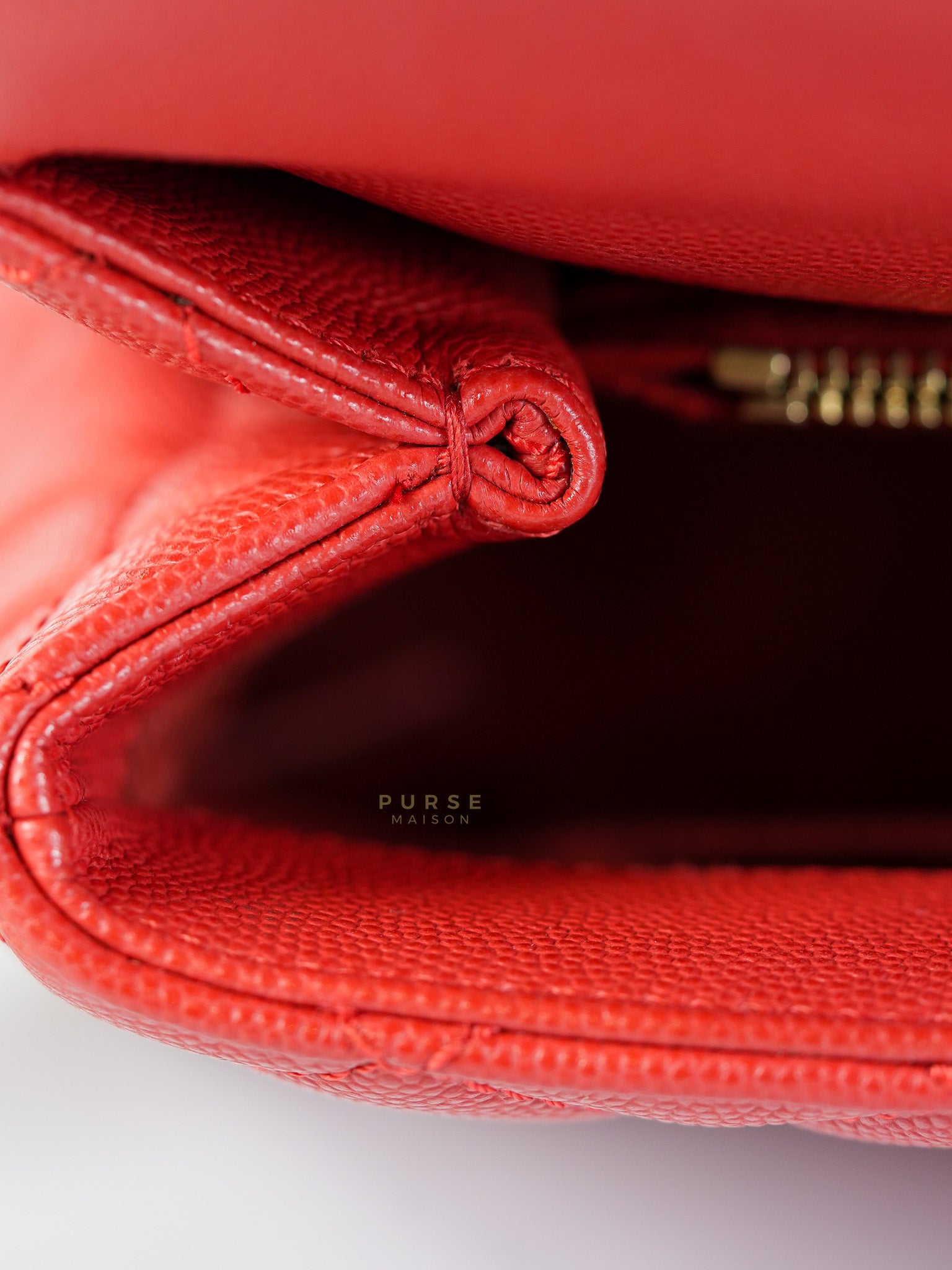 Coco Handle Medium in Red Quilted Caviar Leather Aged Gold Hardware (Series 27) | Purse Maison Luxury Bags Shop