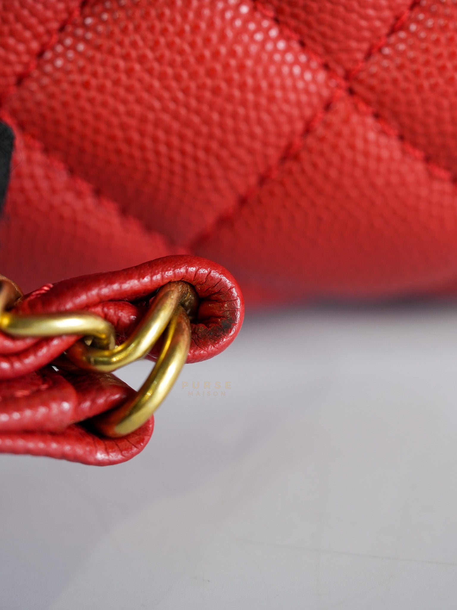 Coco Handle Medium in Red Quilted Caviar Leather Aged Gold Hardware (Series 27) | Purse Maison Luxury Bags Shop