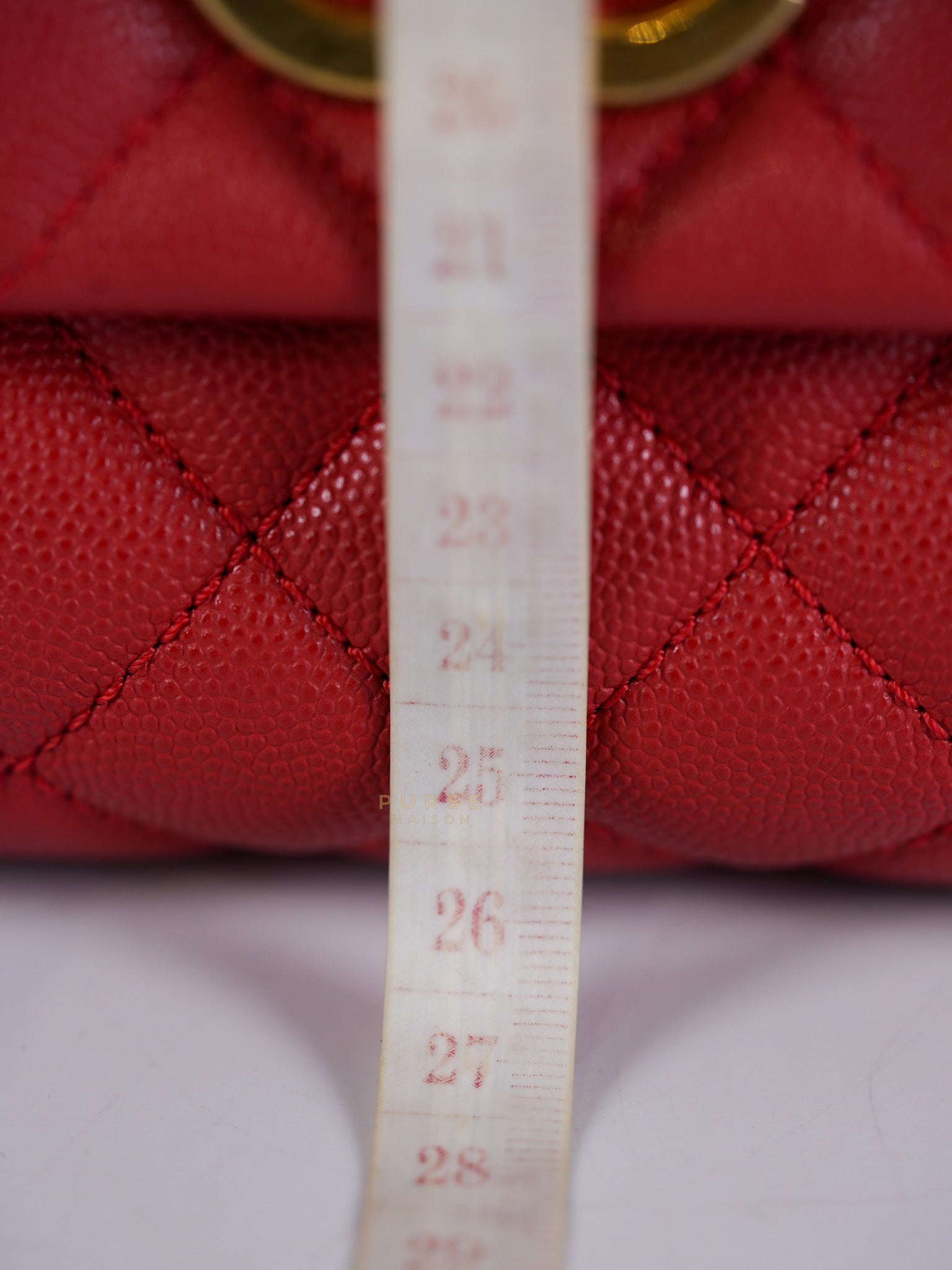 Coco Handle Medium in Red Quilted Caviar Leather Aged Gold Hardware (Series 27) | Purse Maison Luxury Bags Shop