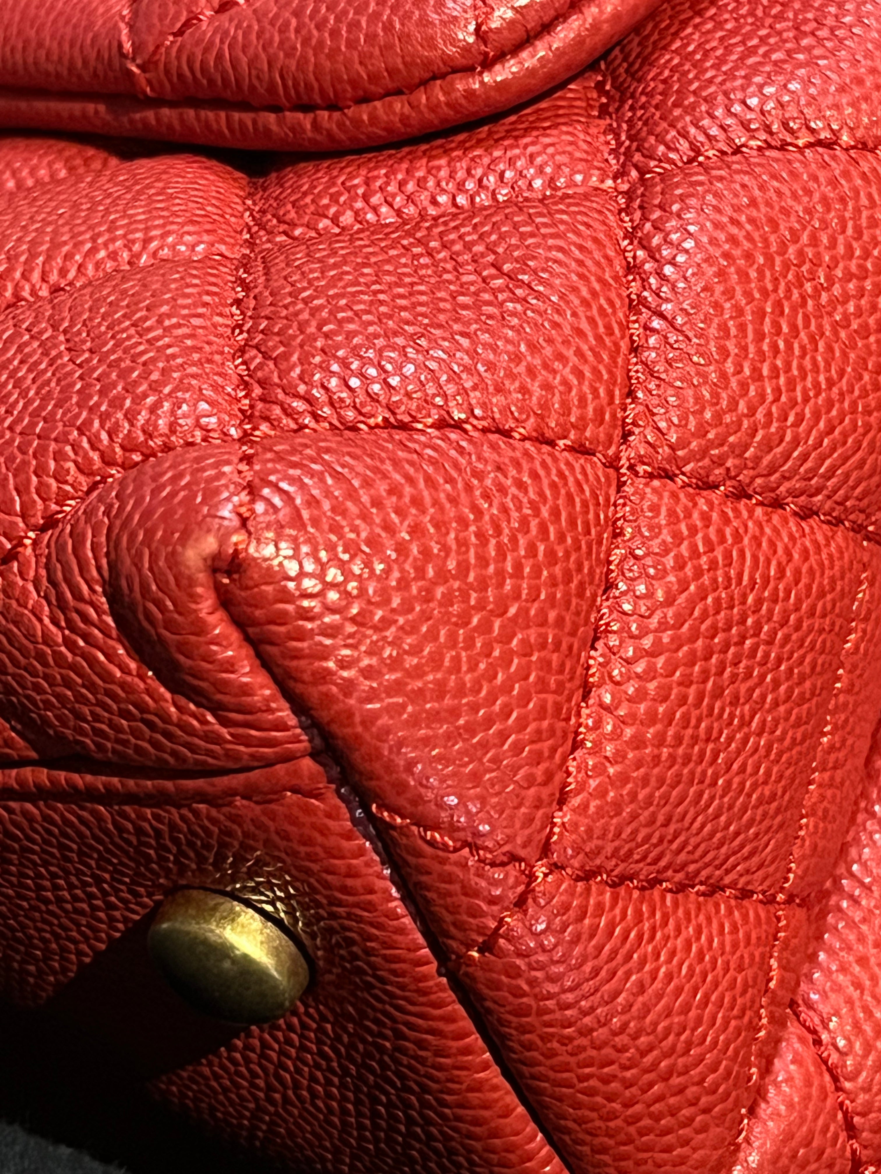 Coco Handle Medium in Red Quilted Caviar Leather Aged Gold Hardware (Series 27) | Purse Maison Luxury Bags Shop