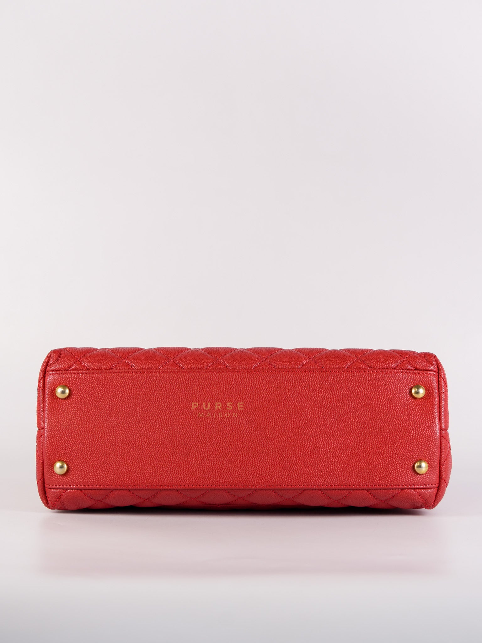 Coco Handle Medium in Red Quilted Caviar Leather Aged Gold Hardware (Series 27) | Purse Maison Luxury Bags Shop