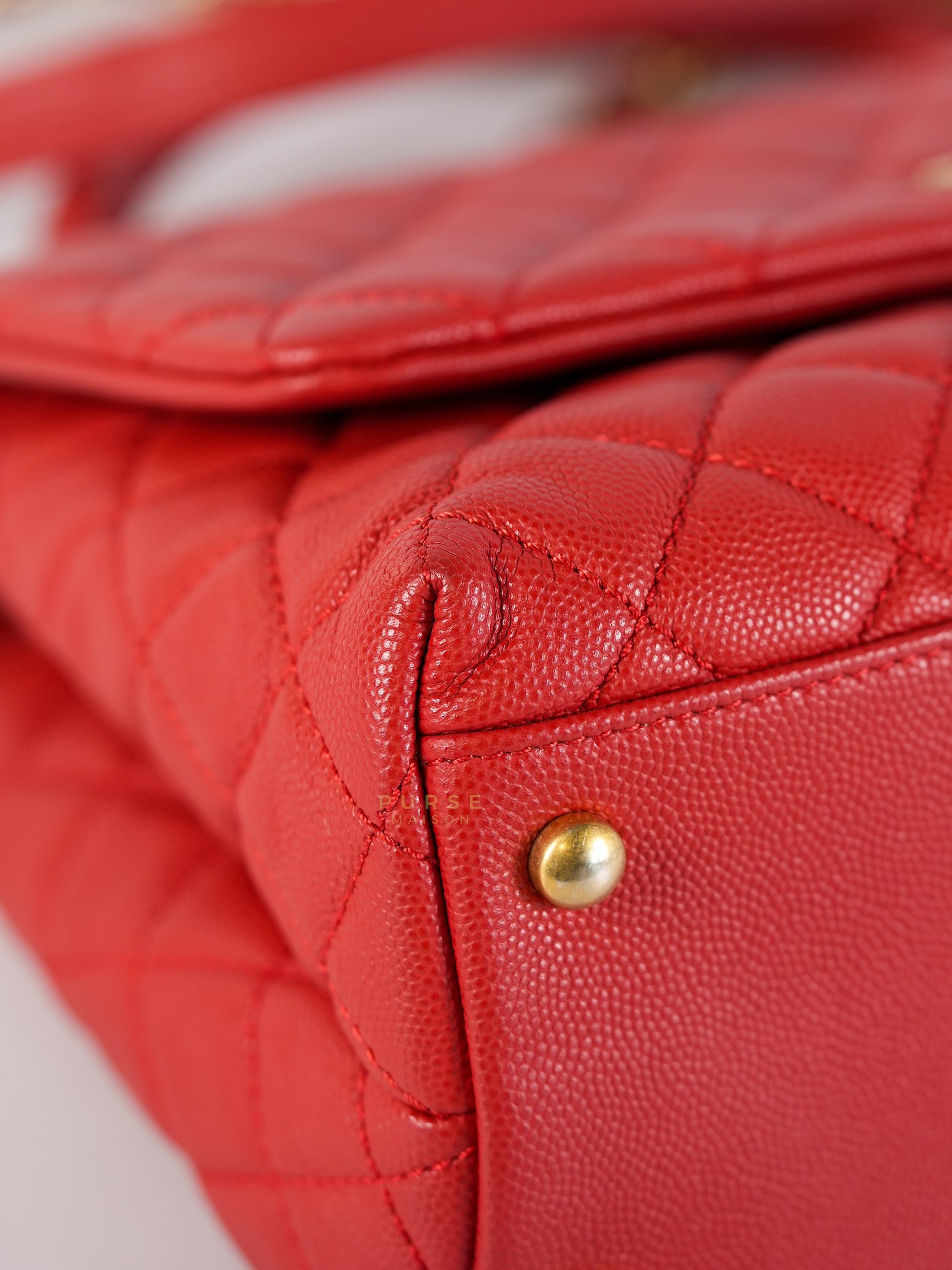 Coco Handle Medium in Red Quilted Caviar Leather Aged Gold Hardware (Series 27) | Purse Maison Luxury Bags Shop