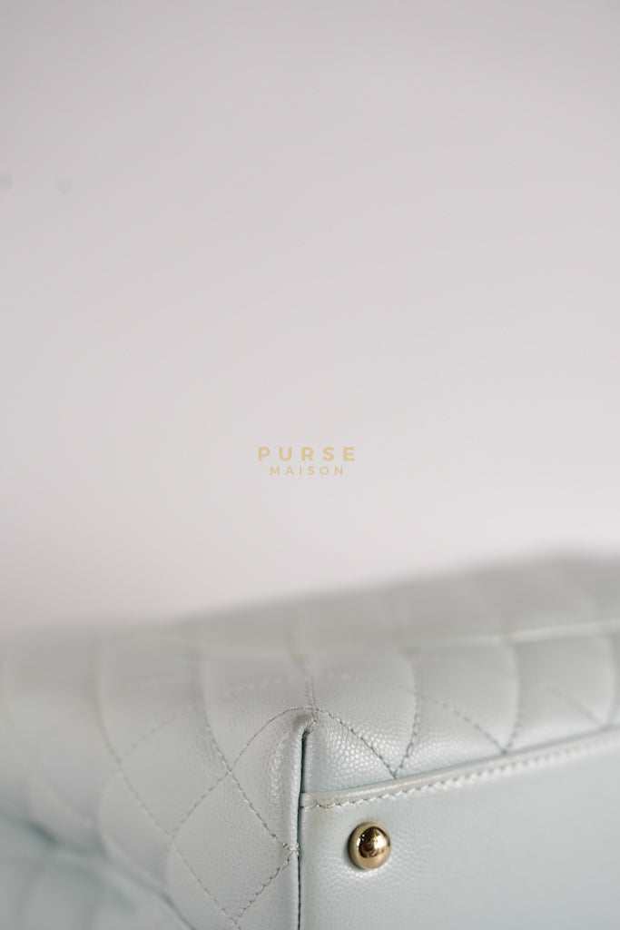 Coco Handle Medium in Tiffany Caviar Leather and Light Gold Hardware (Microchip) | Purse Maison Luxury Bags Shop