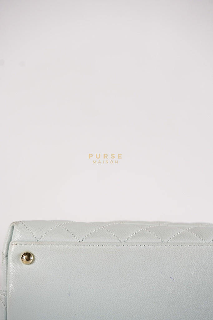 Coco Handle Medium in Tiffany Caviar Leather and Light Gold Hardware (Microchip) | Purse Maison Luxury Bags Shop