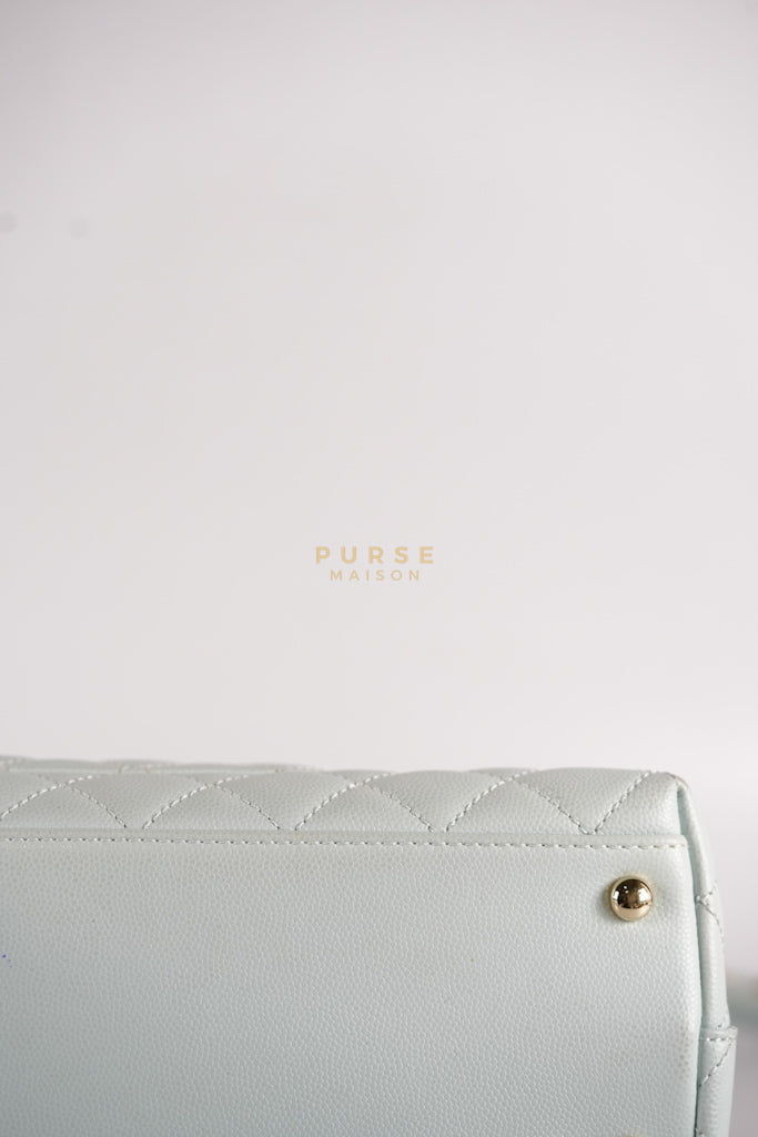 Coco Handle Medium in Tiffany Caviar Leather and Light Gold Hardware (Microchip) | Purse Maison Luxury Bags Shop