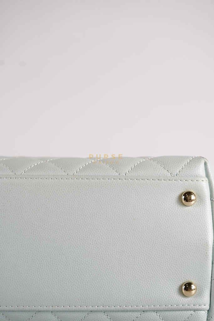 Coco Handle Medium in Tiffany Caviar Leather and Light Gold Hardware (Microchip) | Purse Maison Luxury Bags Shop