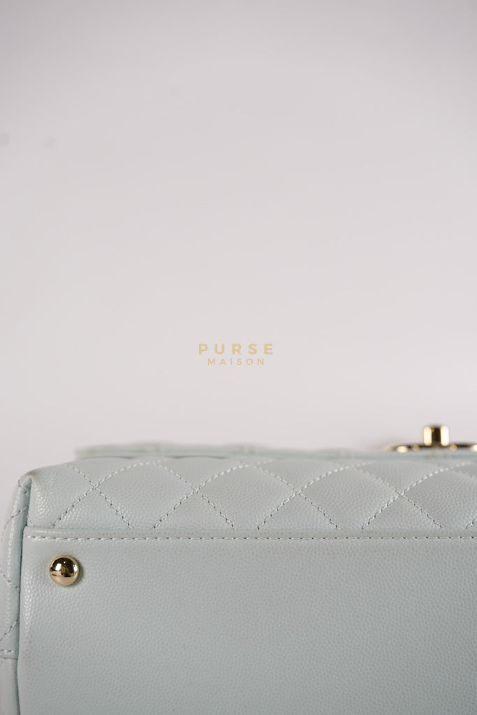 Coco Handle Medium in Tiffany Caviar Leather and Light Gold Hardware (Microchip) | Purse Maison Luxury Bags Shop