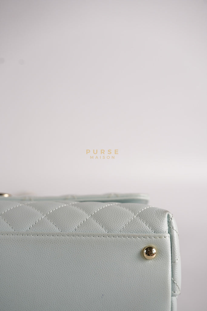 Coco Handle Medium in Tiffany Caviar Leather and Light Gold Hardware (Microchip) | Purse Maison Luxury Bags Shop